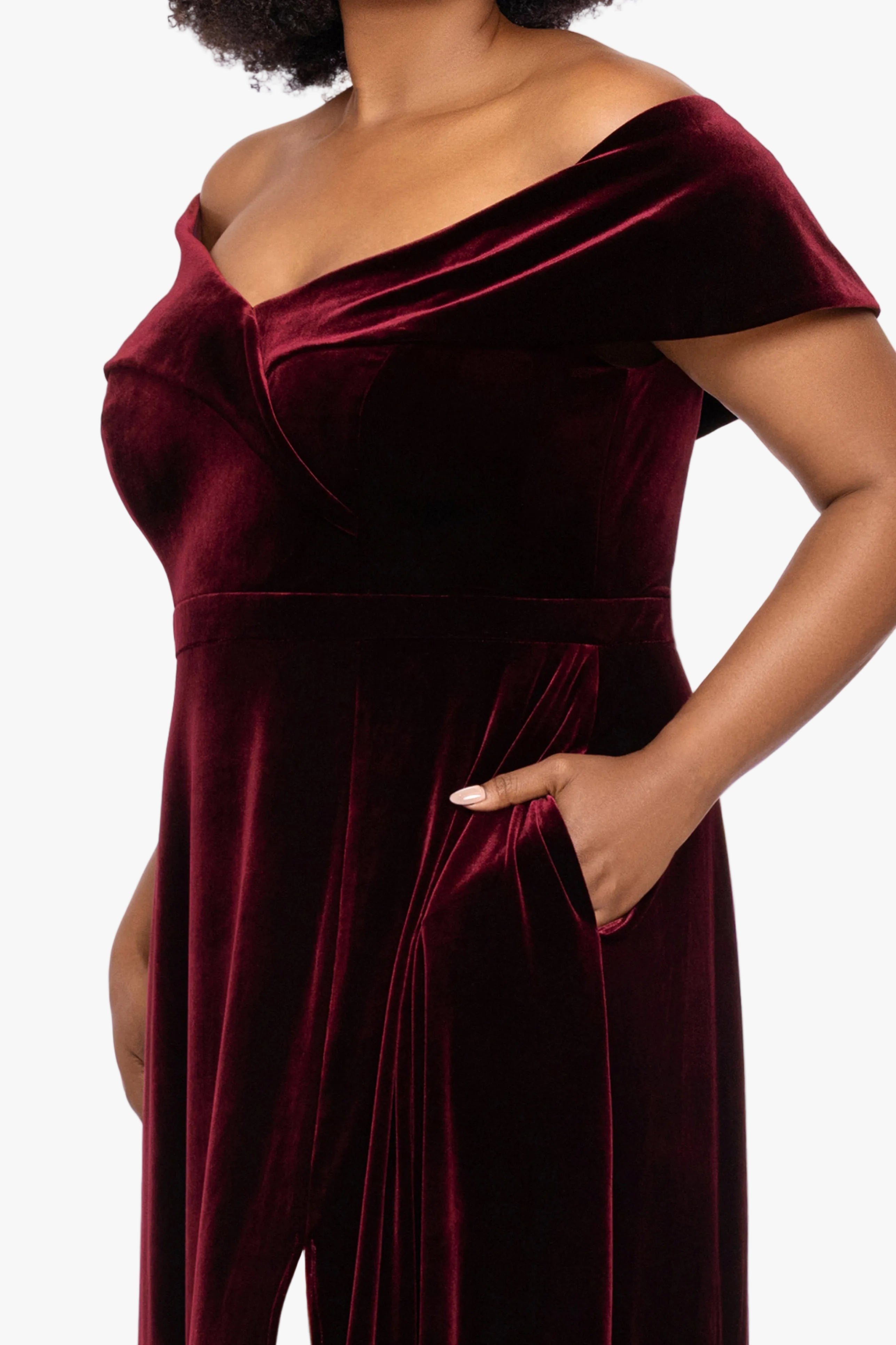 "Candace" Velvet Off Shoulder Gown