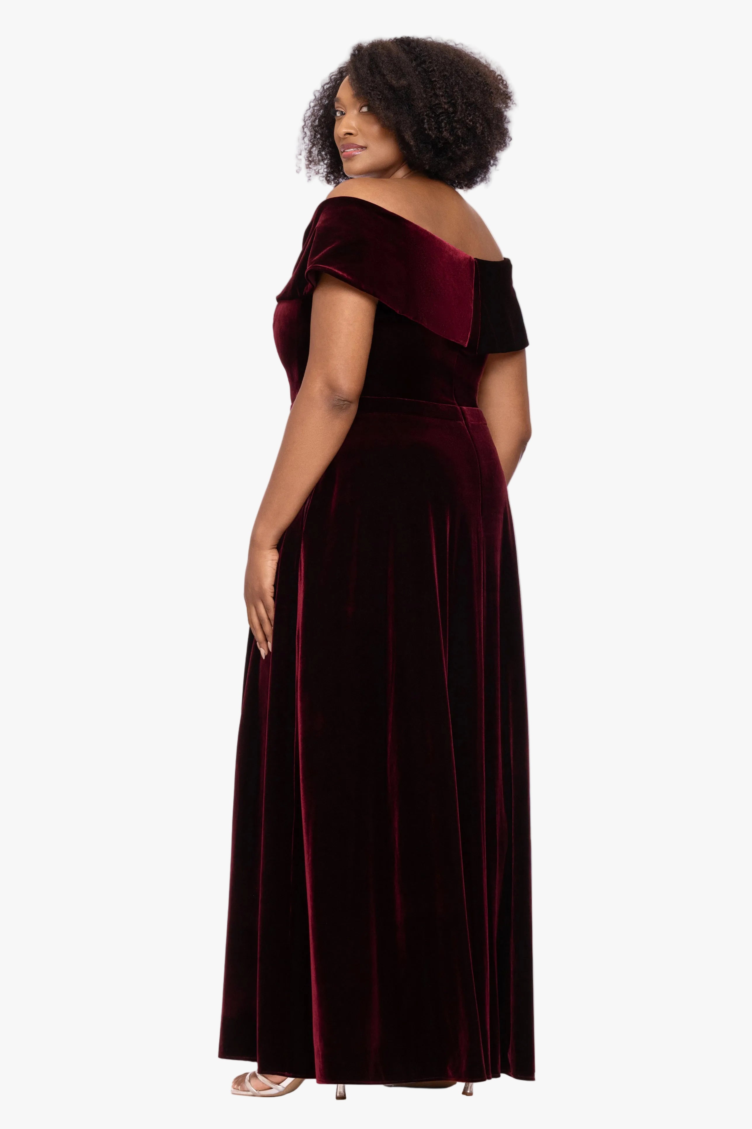 "Candace" Velvet Off Shoulder Gown