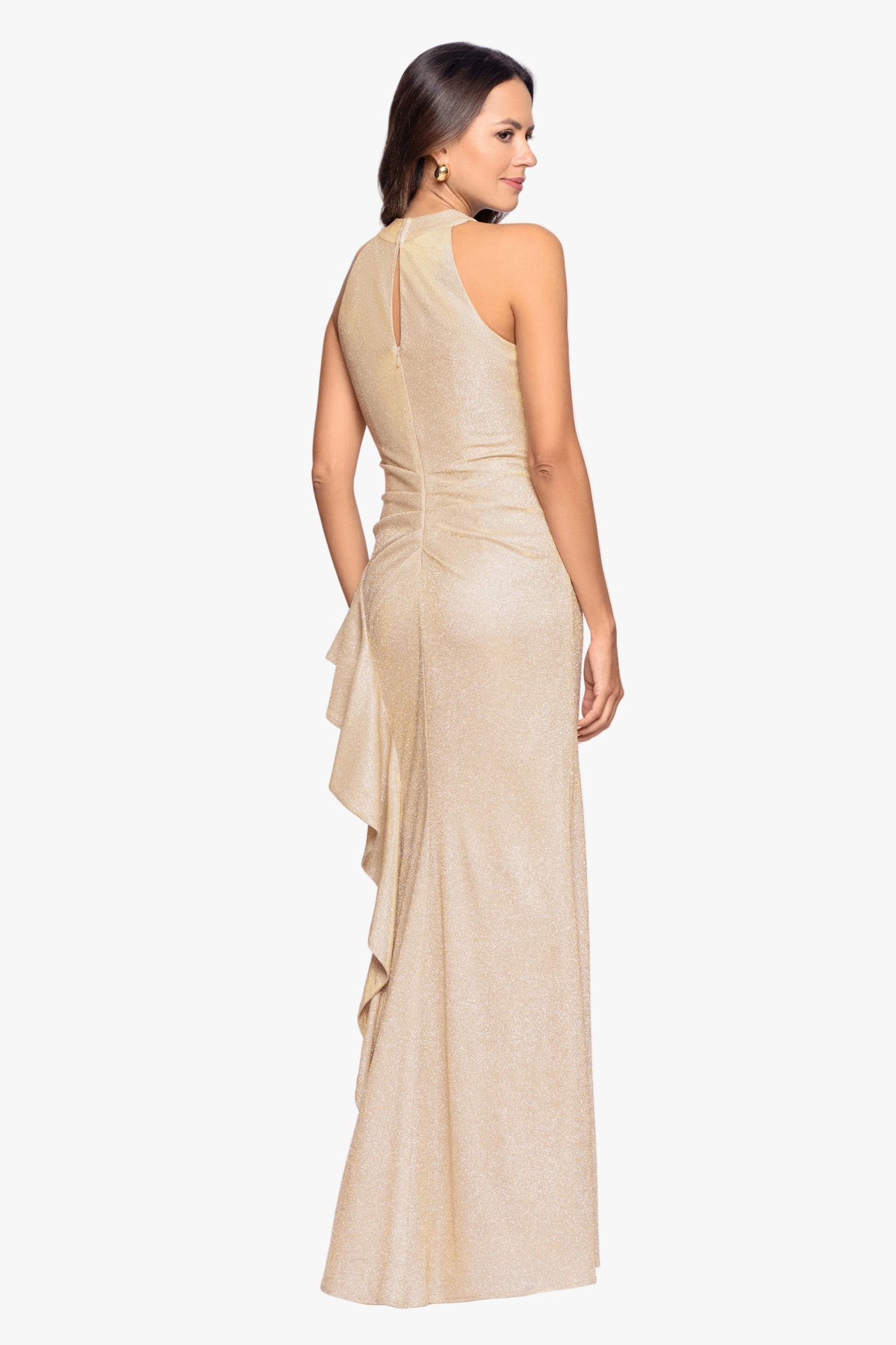 Petite "Heather" Glitter Knit Galaxy Side Ruffle Dress