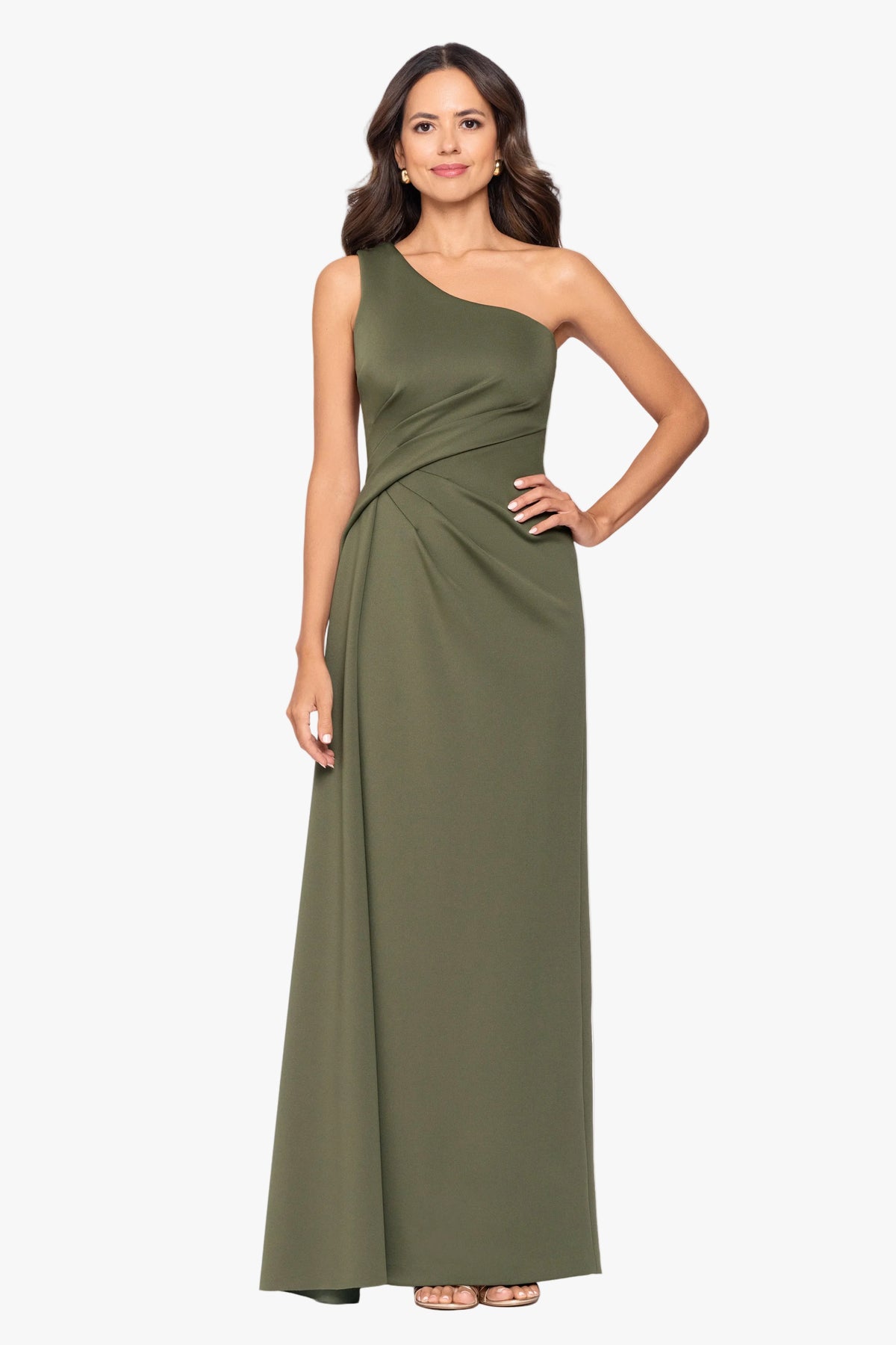"Edith" Techno Scuba One Shoulder Ruched Dress