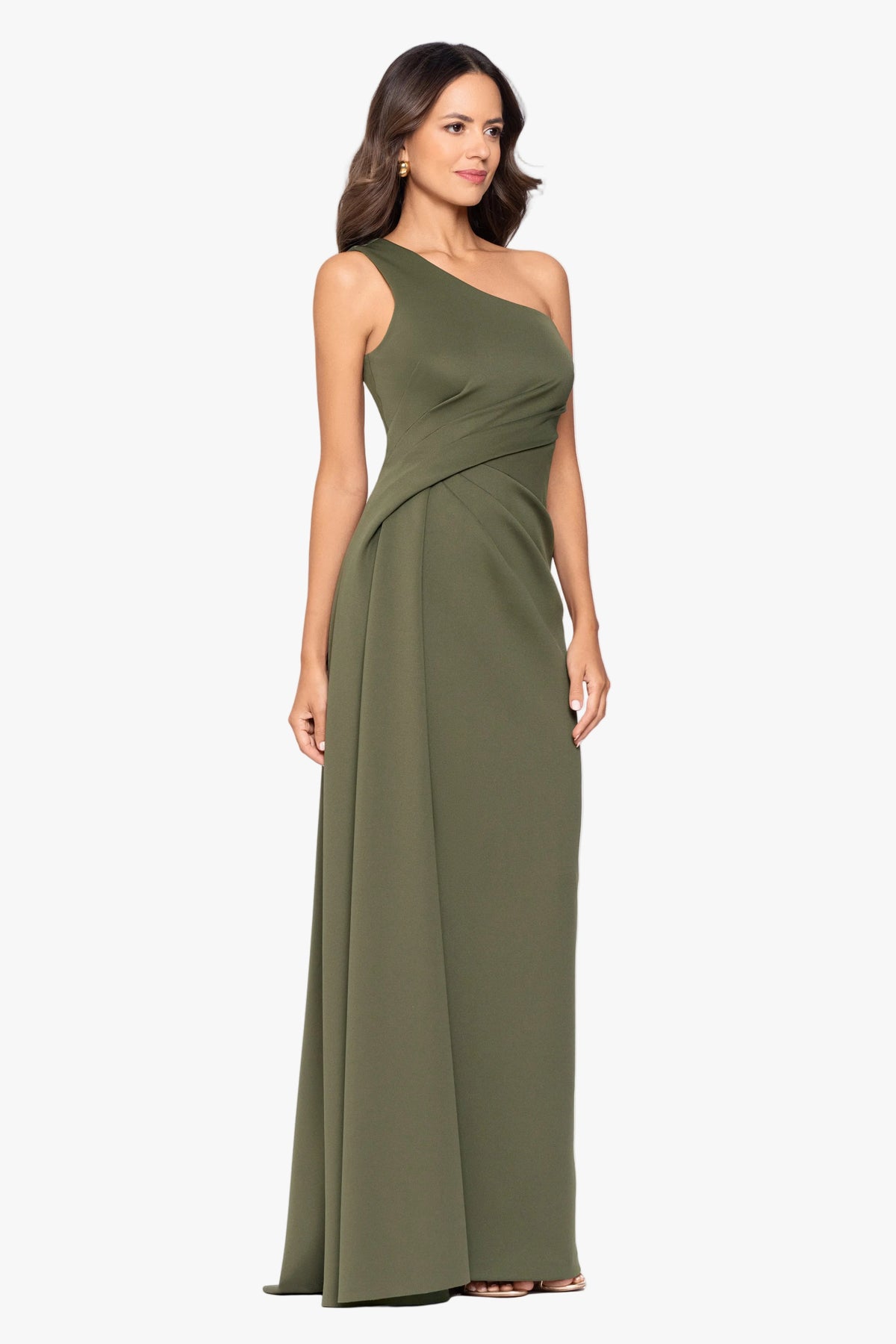 "Edith" Techno Scuba One Shoulder Ruched Dress