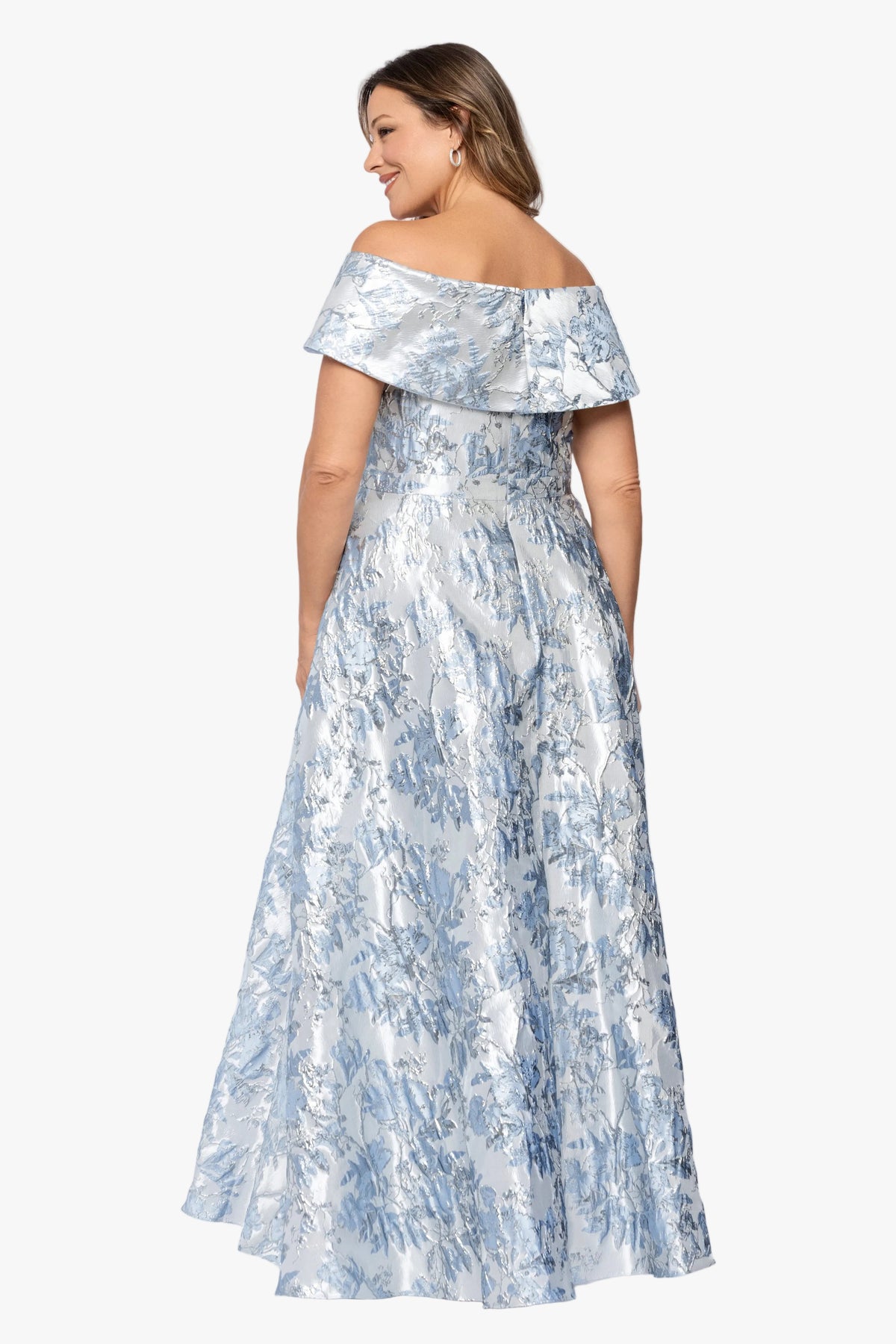 Plus "Joanne" Brocade Off Shoulder Gown