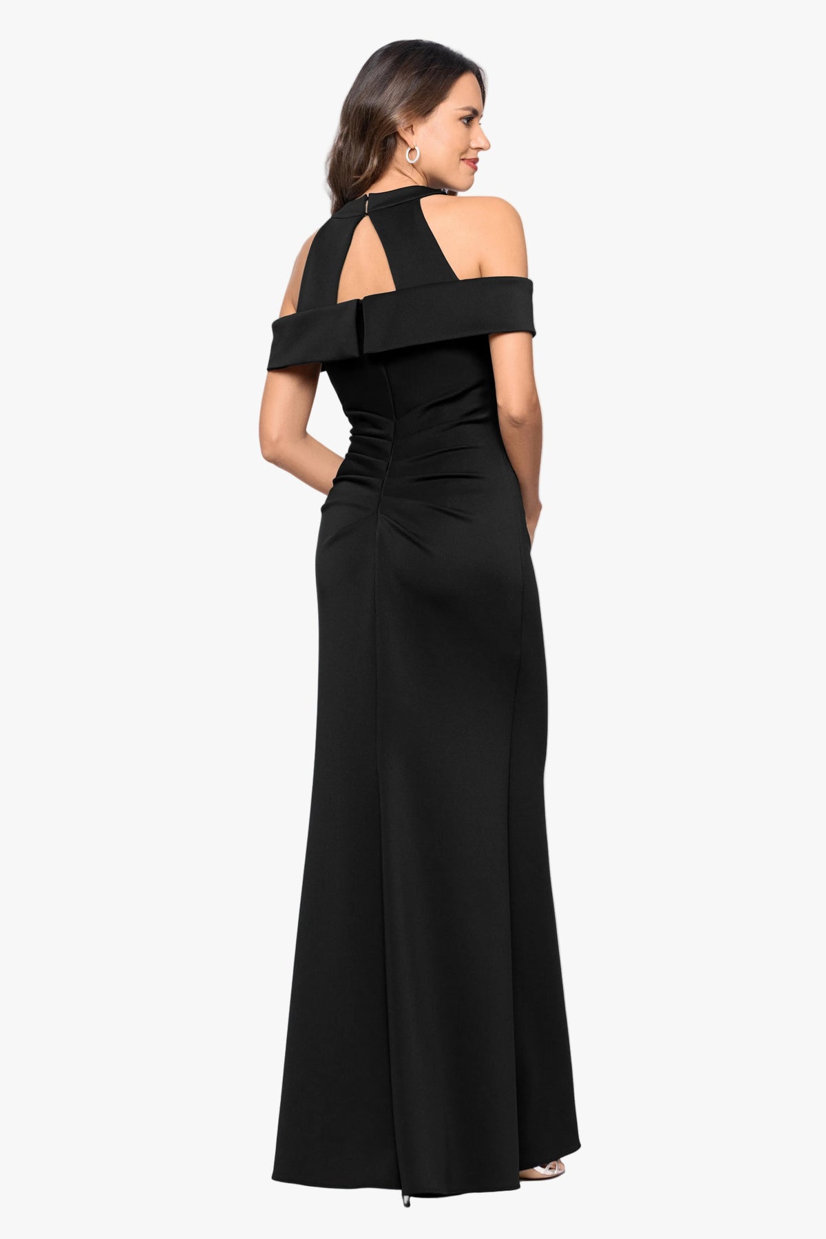 "Charley" Techno Scuba Cross Neck Slit Dress