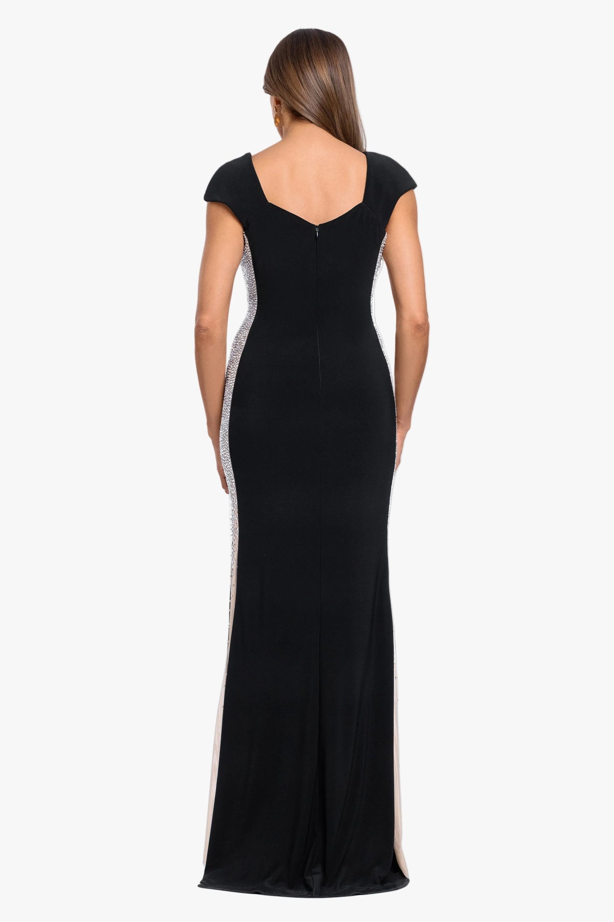 "Nellie" Jersey Knit Beaded Mesh Side Dress