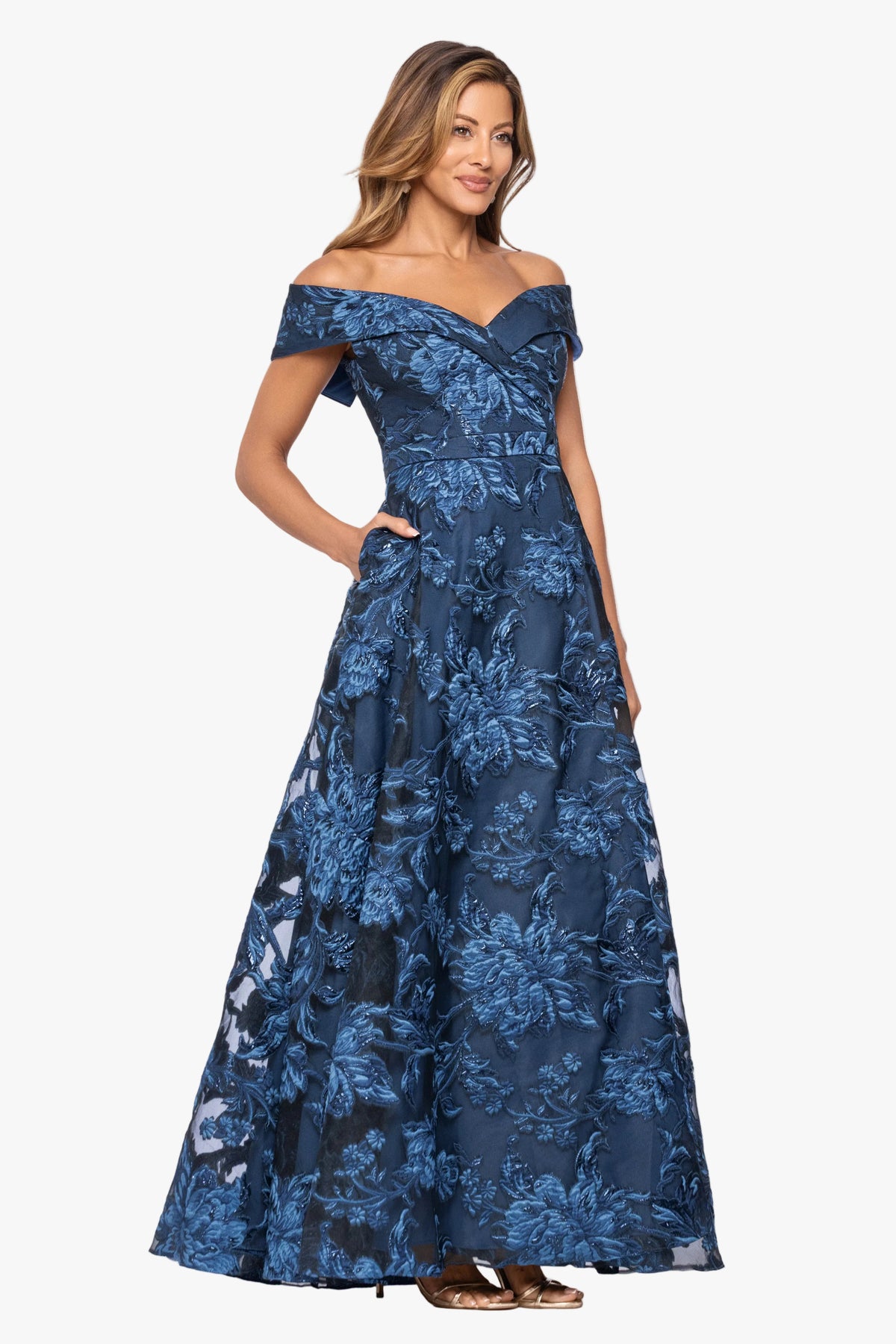 "Astrid" Organza Brocade Off Shoulder Dress