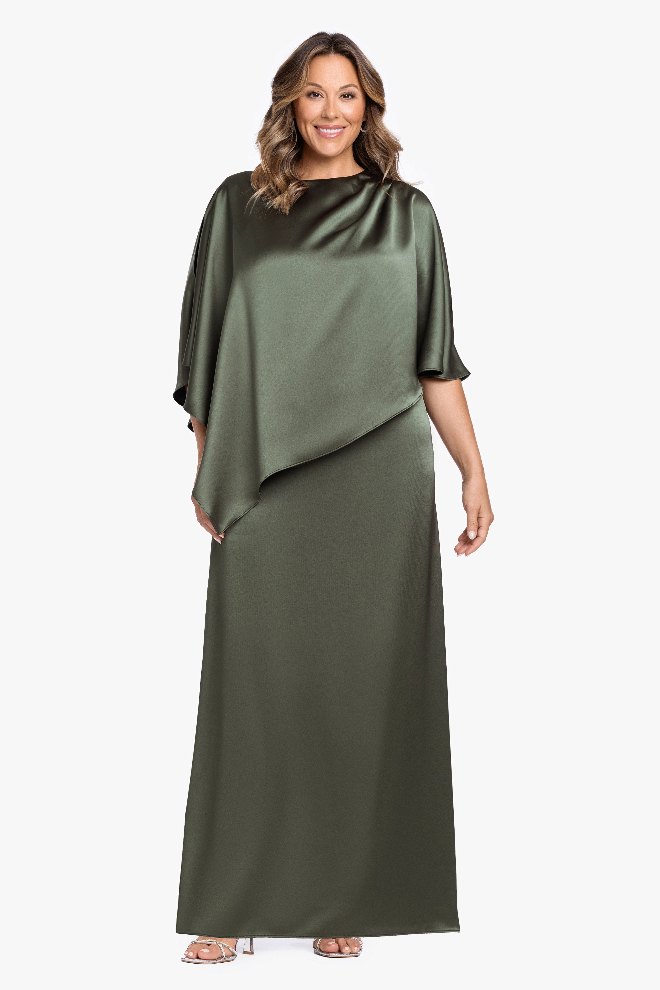 Plus "Ellen" Satin Overlay Cape Dress