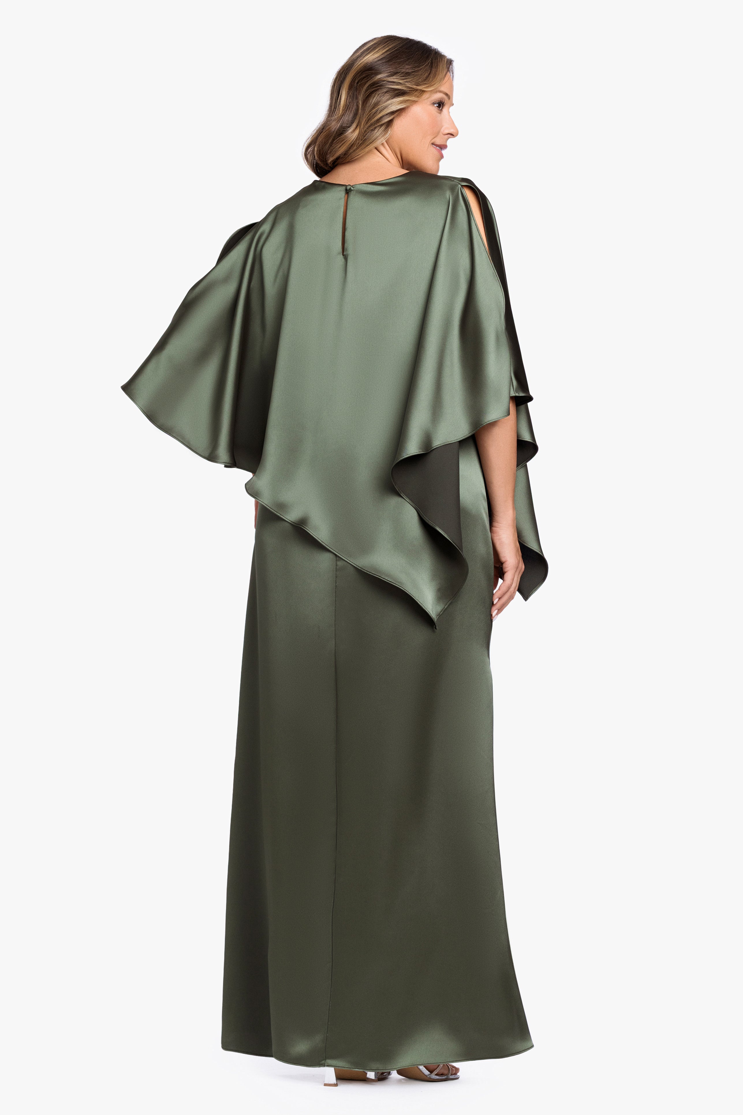 Plus "Ellen" Satin Overlay Cape Dress