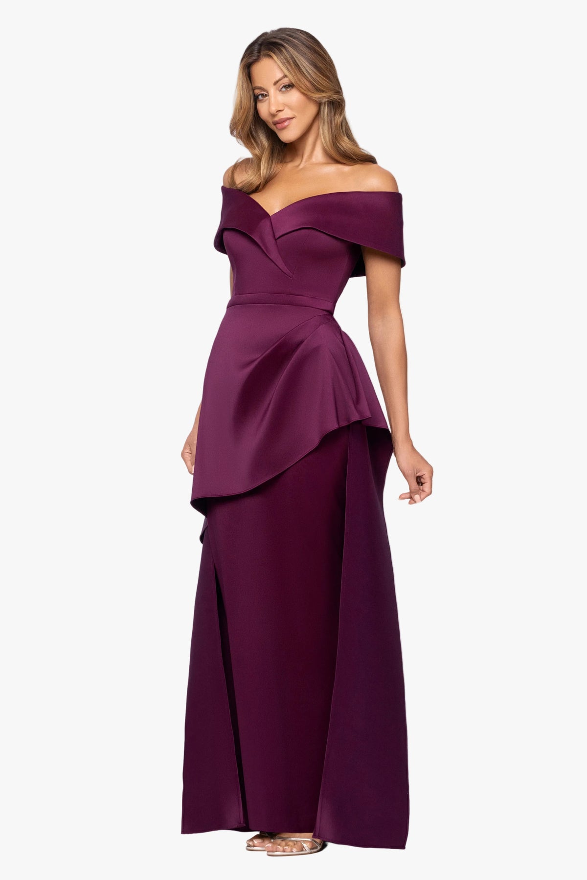"Jennifer" Stretch Mikado Off Shoulder Underskirt Dress
