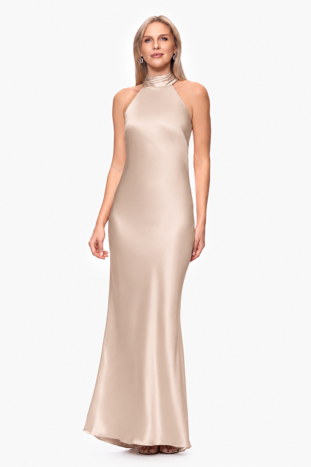 "Ruth" Satin High Tie Neck Backless Dress
