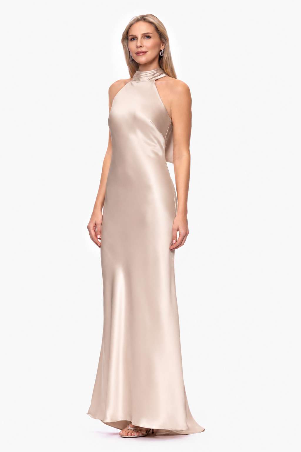 "Ruth" Satin High Tie Neck Backless Dress