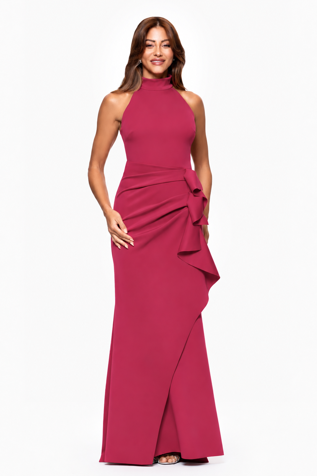 "Eden" Techno Scuba Mock Neck Ruffle Dress