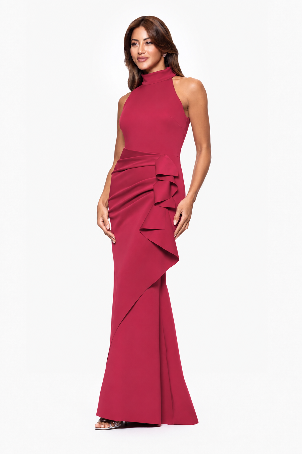 "Eden" Techno Scuba Mock Neck Ruffle Dress