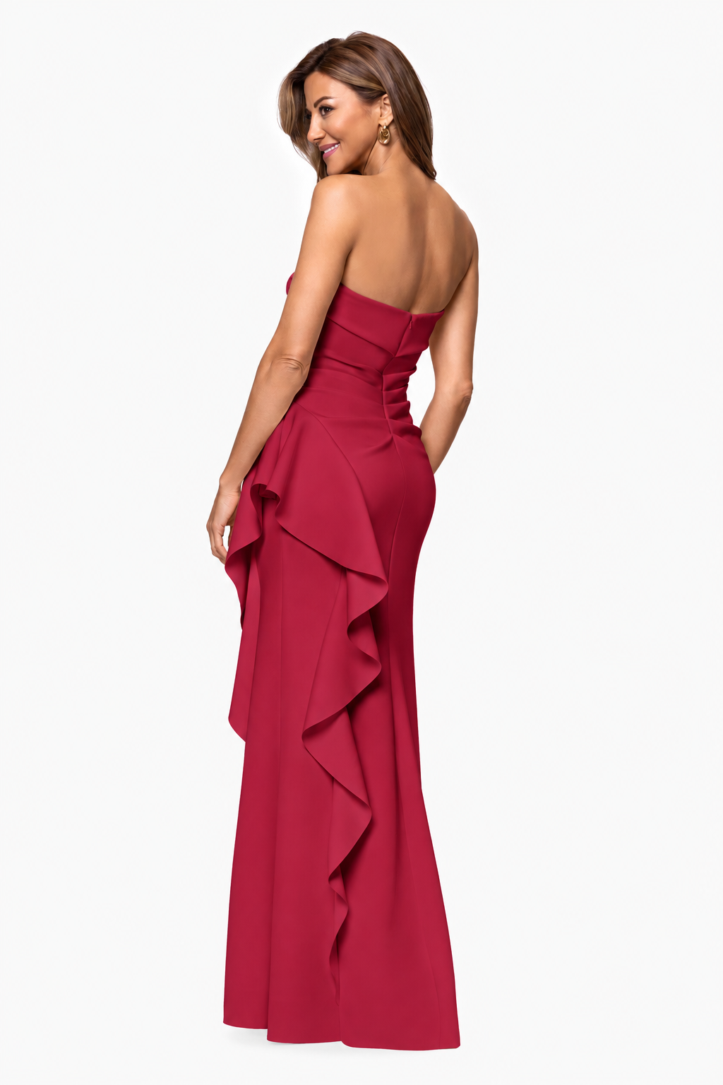 "Jacqueline" Techno Scuba Strapless Ruffle Dress