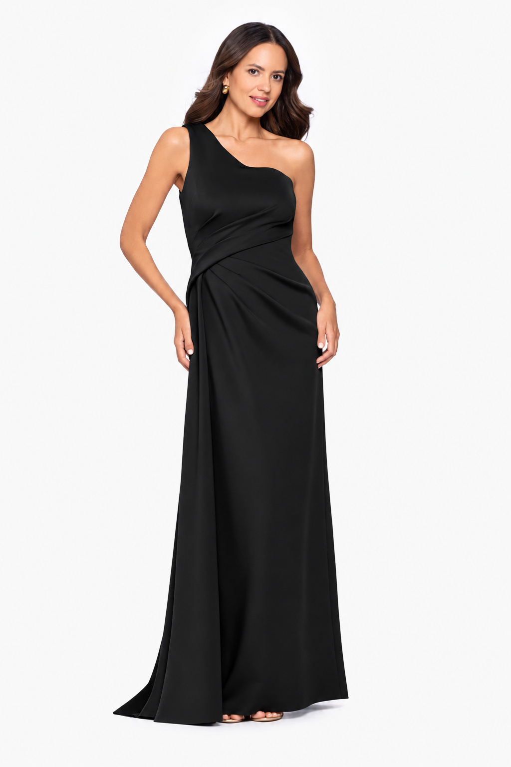 "Edith" Techno Scuba One Shoulder Ruched Dress