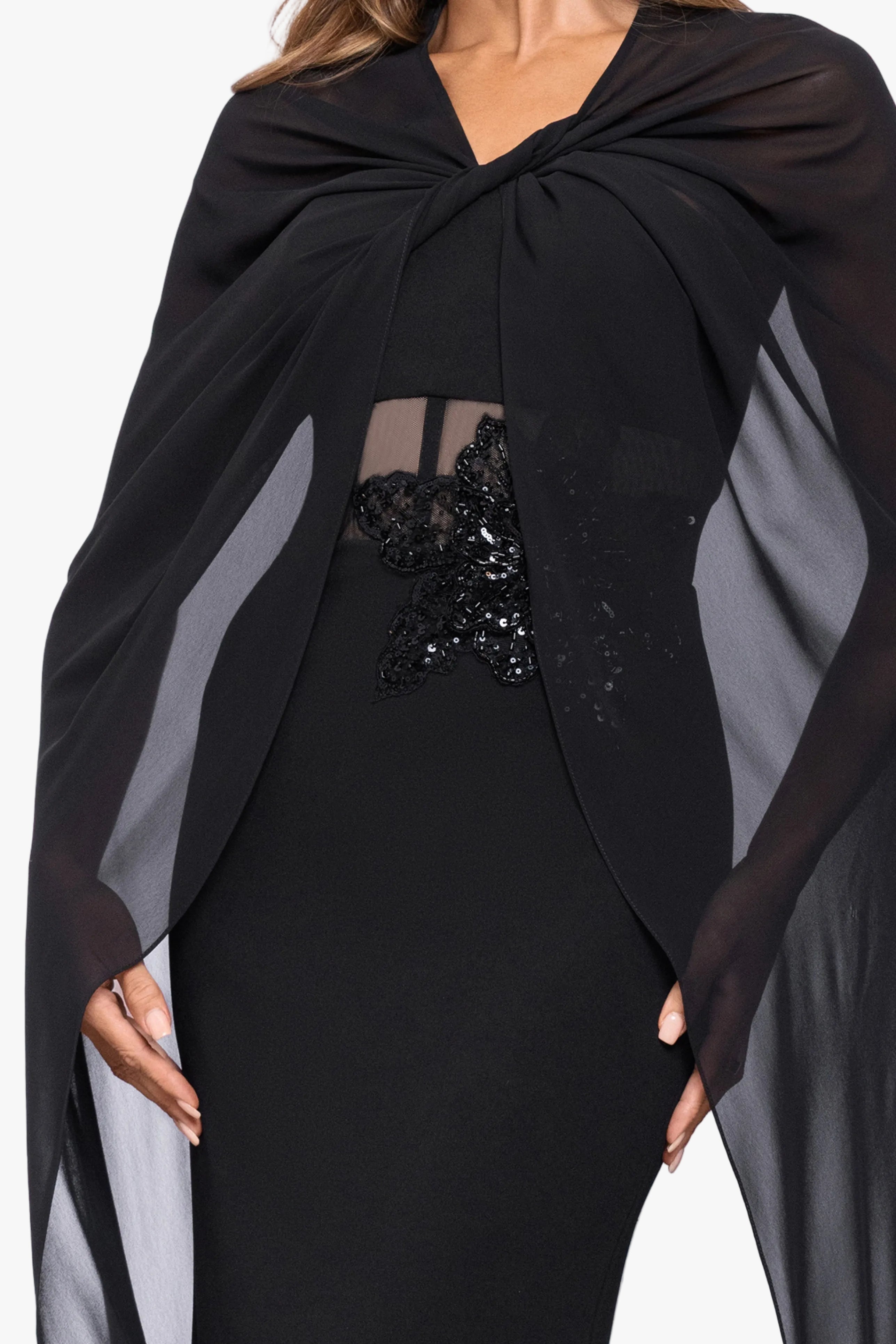 "Rose" Chiffon Twist Knot Long Cape