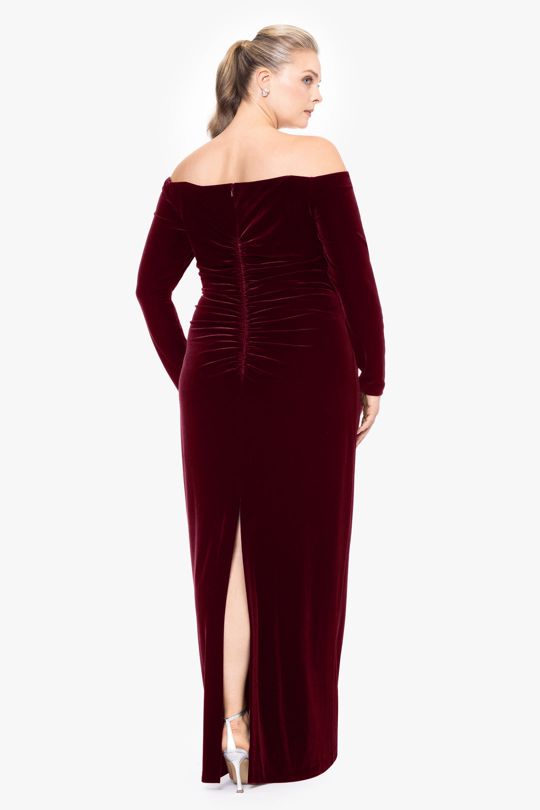 Plus "Christy" Long Off the Shoulder Velvet Dress