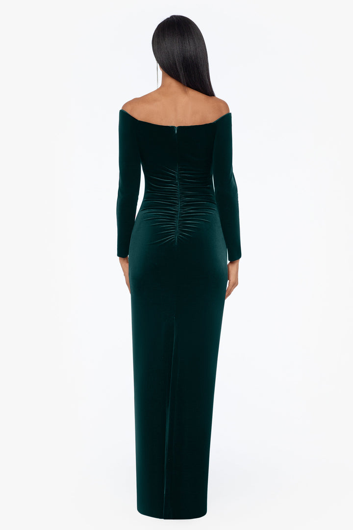 "Christy" Long Off the Shoulder Velvet Dress