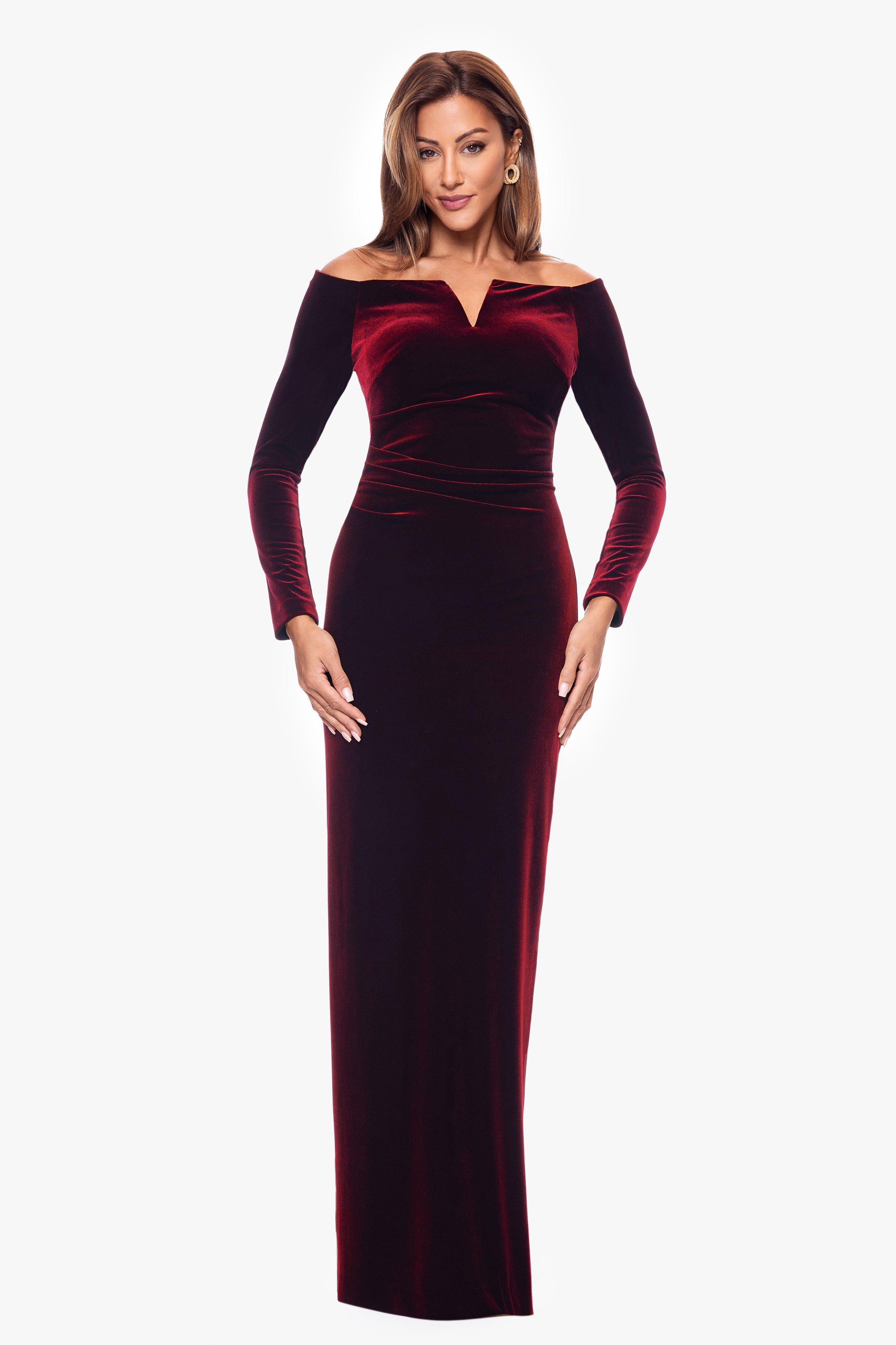 Xscape Women's Petite Velvet Off-The-Shoulder Gown - Purple - Gowns Xscape Women's Petite Velvet Off-The-Shoulder Gown - Purple - Gowns