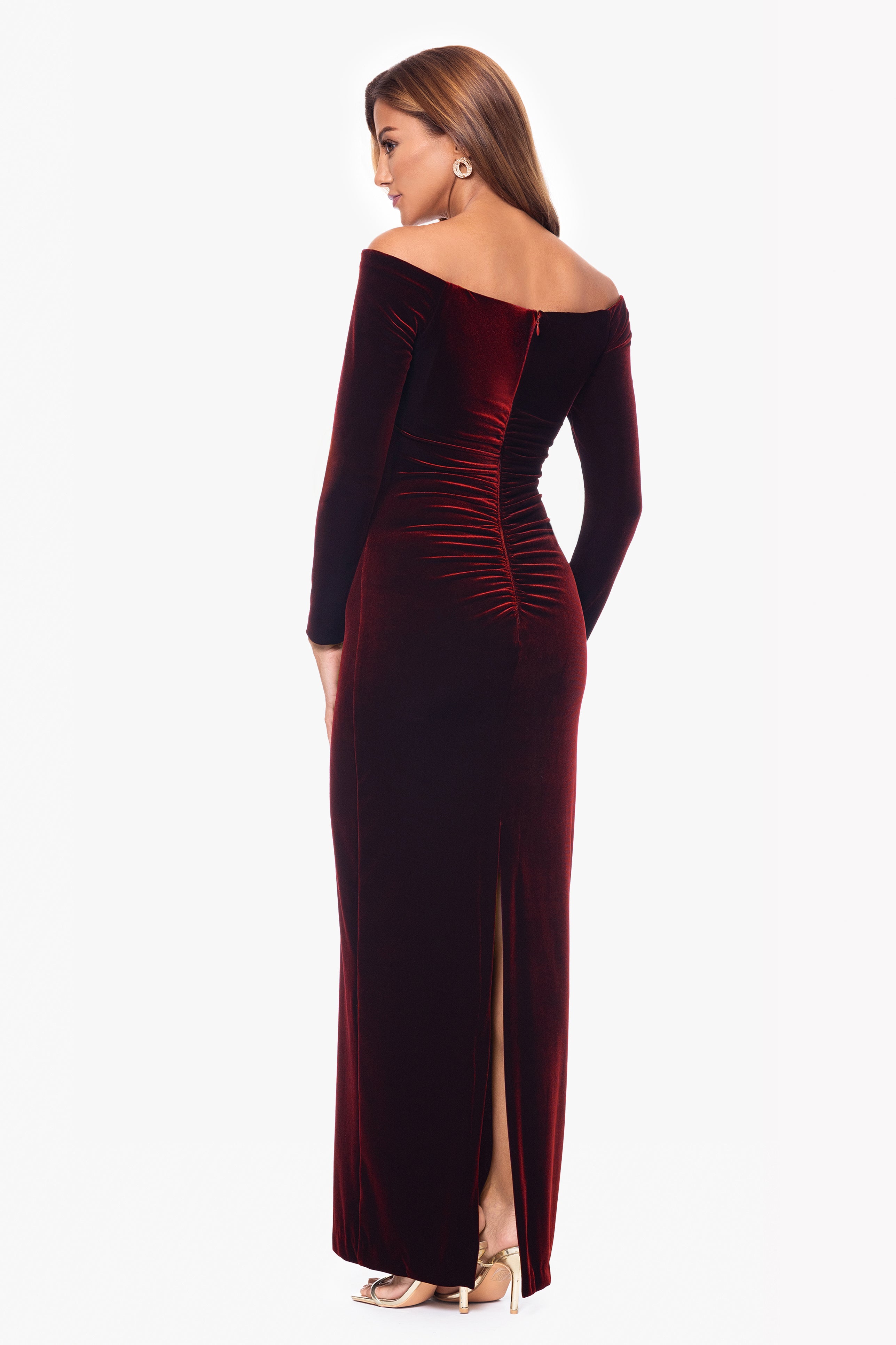 Xscape Women's Petite Velvet Off-The-Shoulder Gown - Purple - Gowns Xscape Women's Petite Velvet Off-The-Shoulder Gown - Purple - Gowns