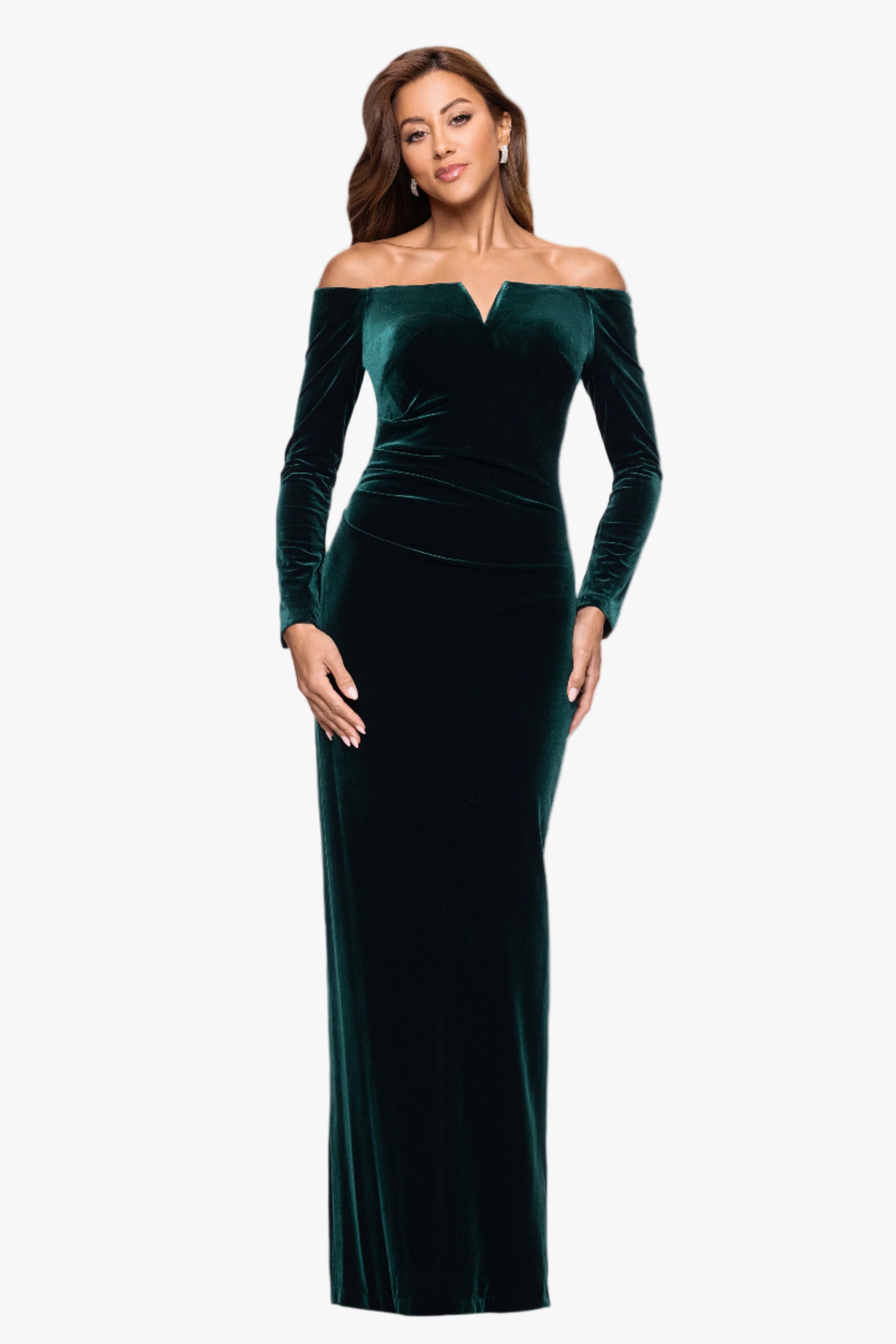 "Christy" Long Off the Shoulder Velvet Dress