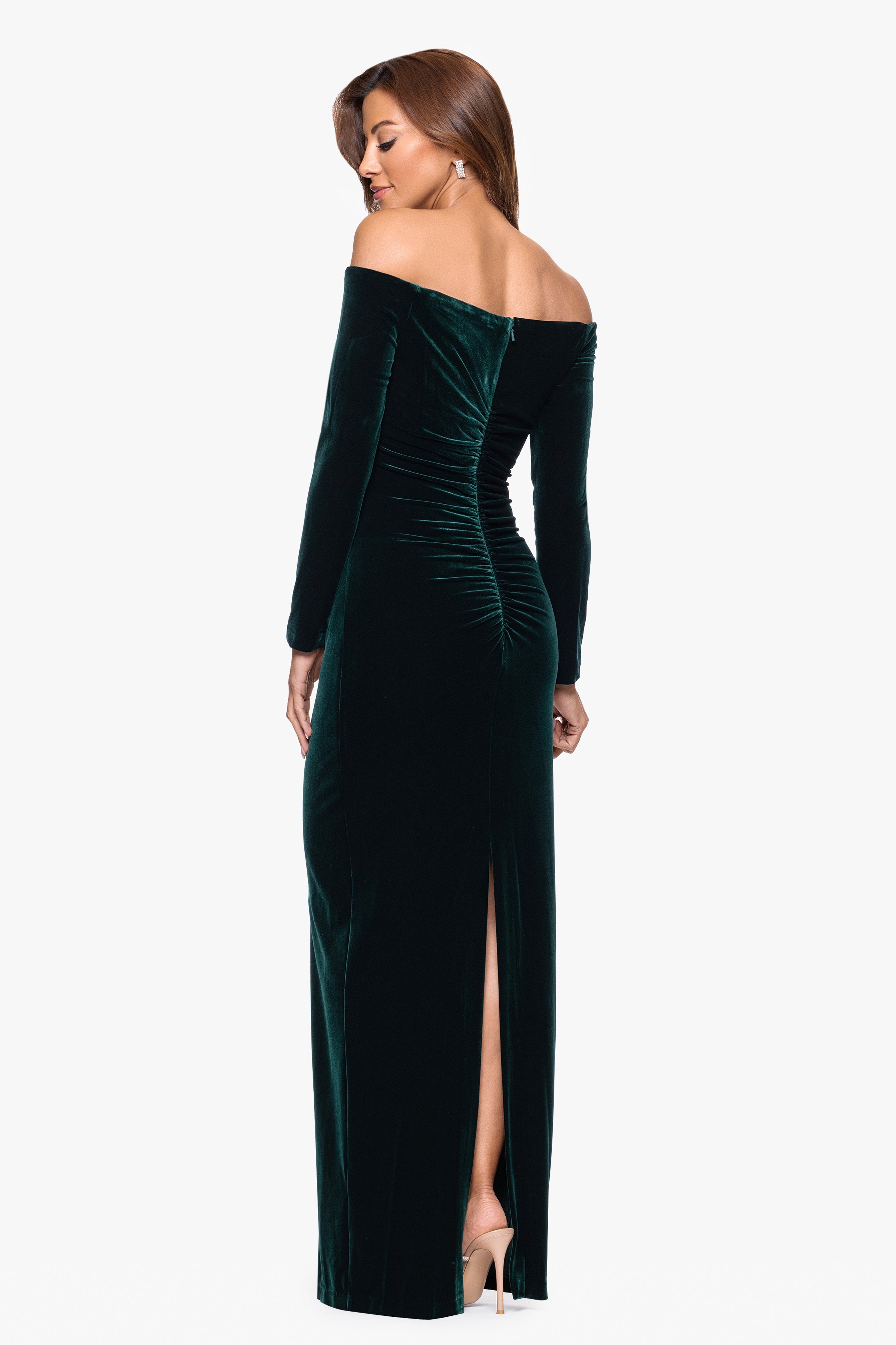 "Christy" Long Off the Shoulder Velvet Dress