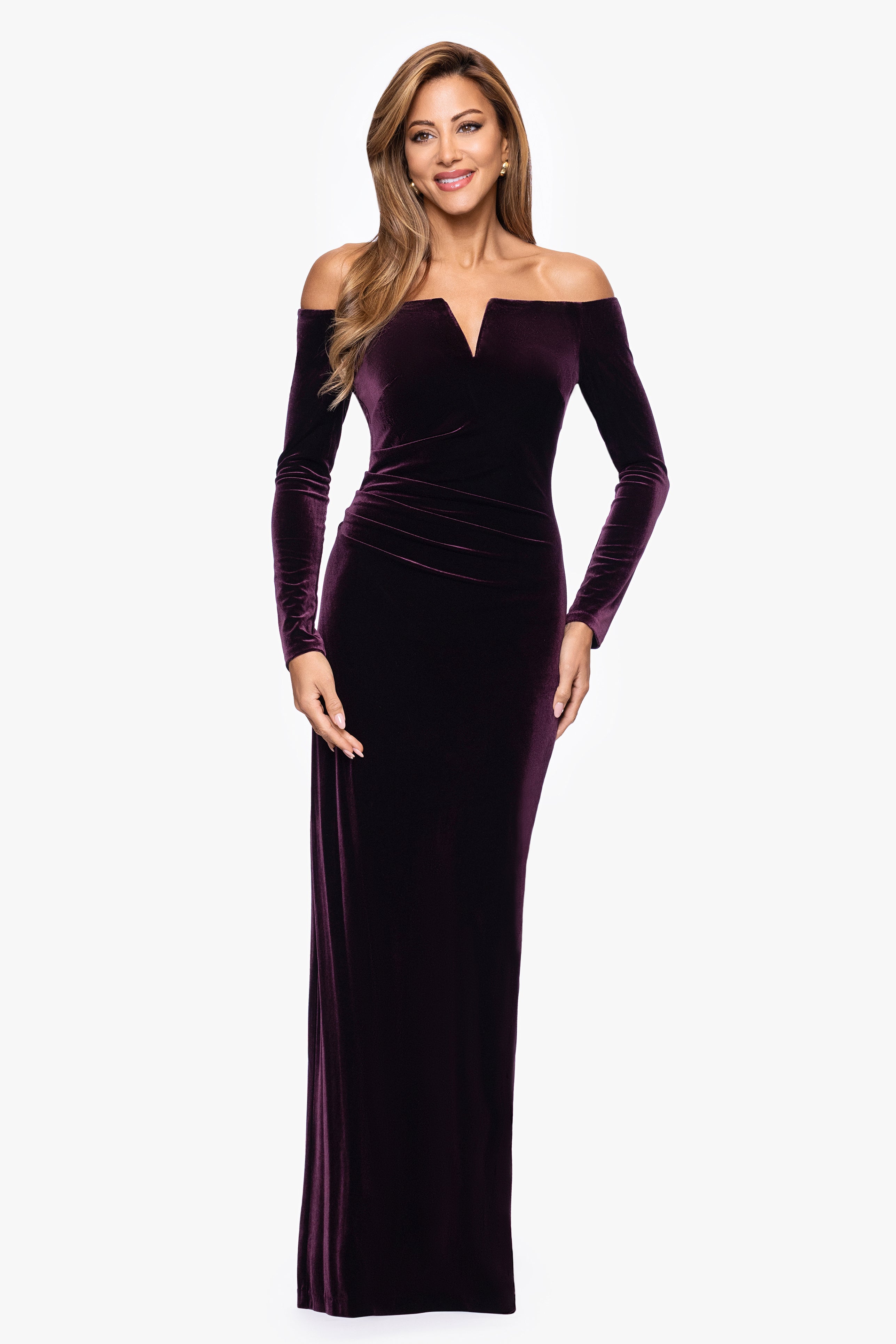 "Christy" Long Off the Shoulder Velvet Dress