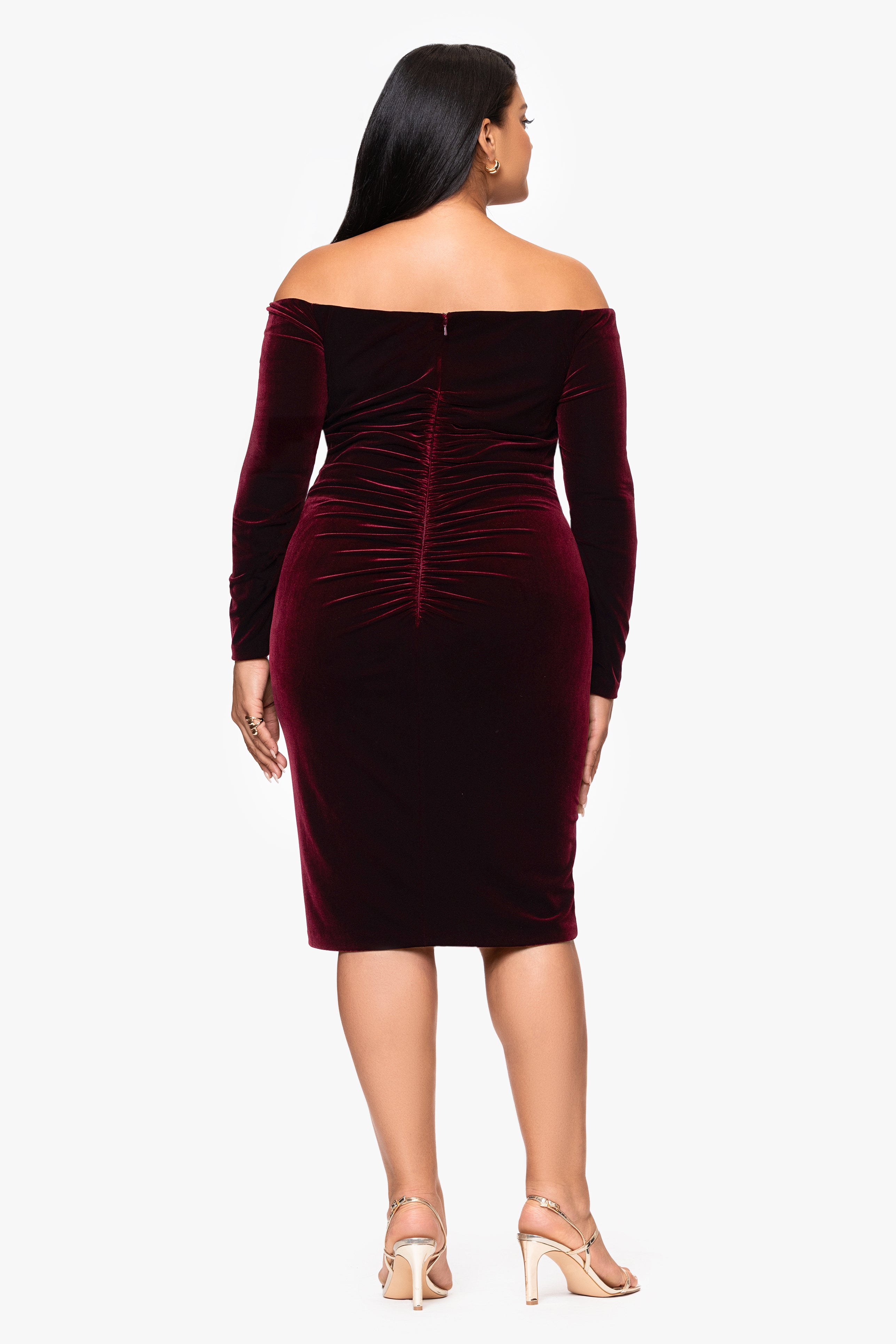 Plus "Jody" Velvet Off the Shoulder V-Neck Short Dress
