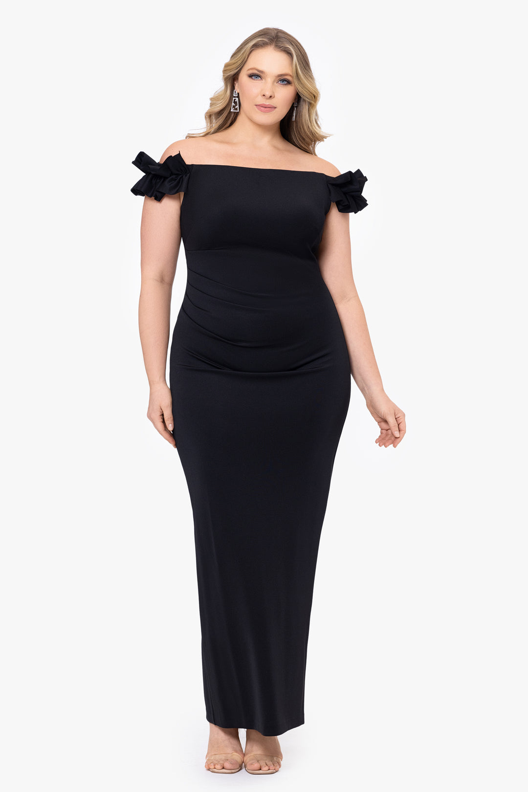 RUCHED OFF THE SHOULDER DRESS - Black