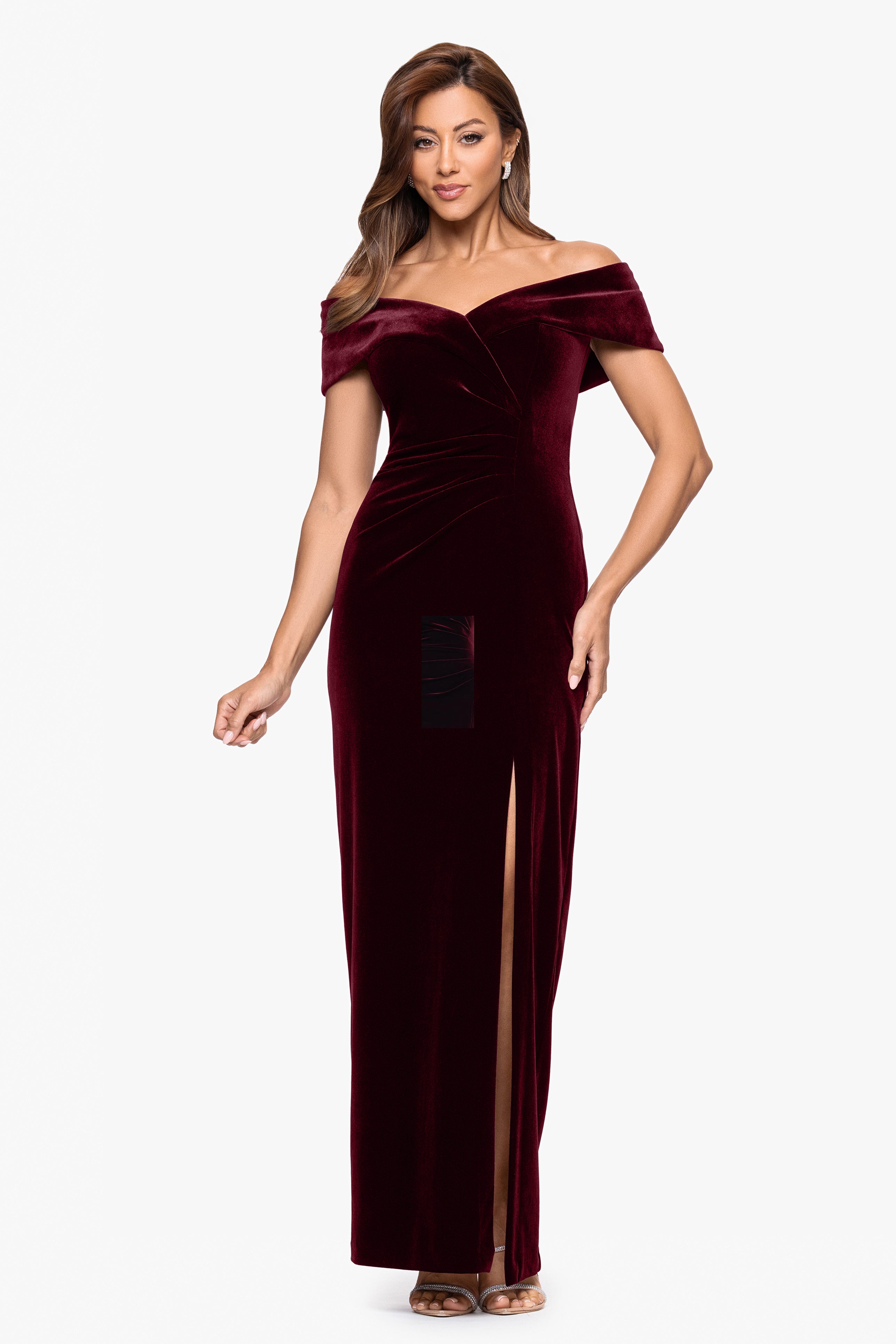 "Charmaine" Velvet Off The Shoulder Gown