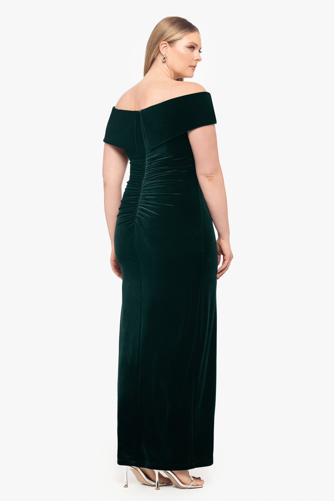 Plus "Charmaine" Long Off the Shoulder Velvet Gown