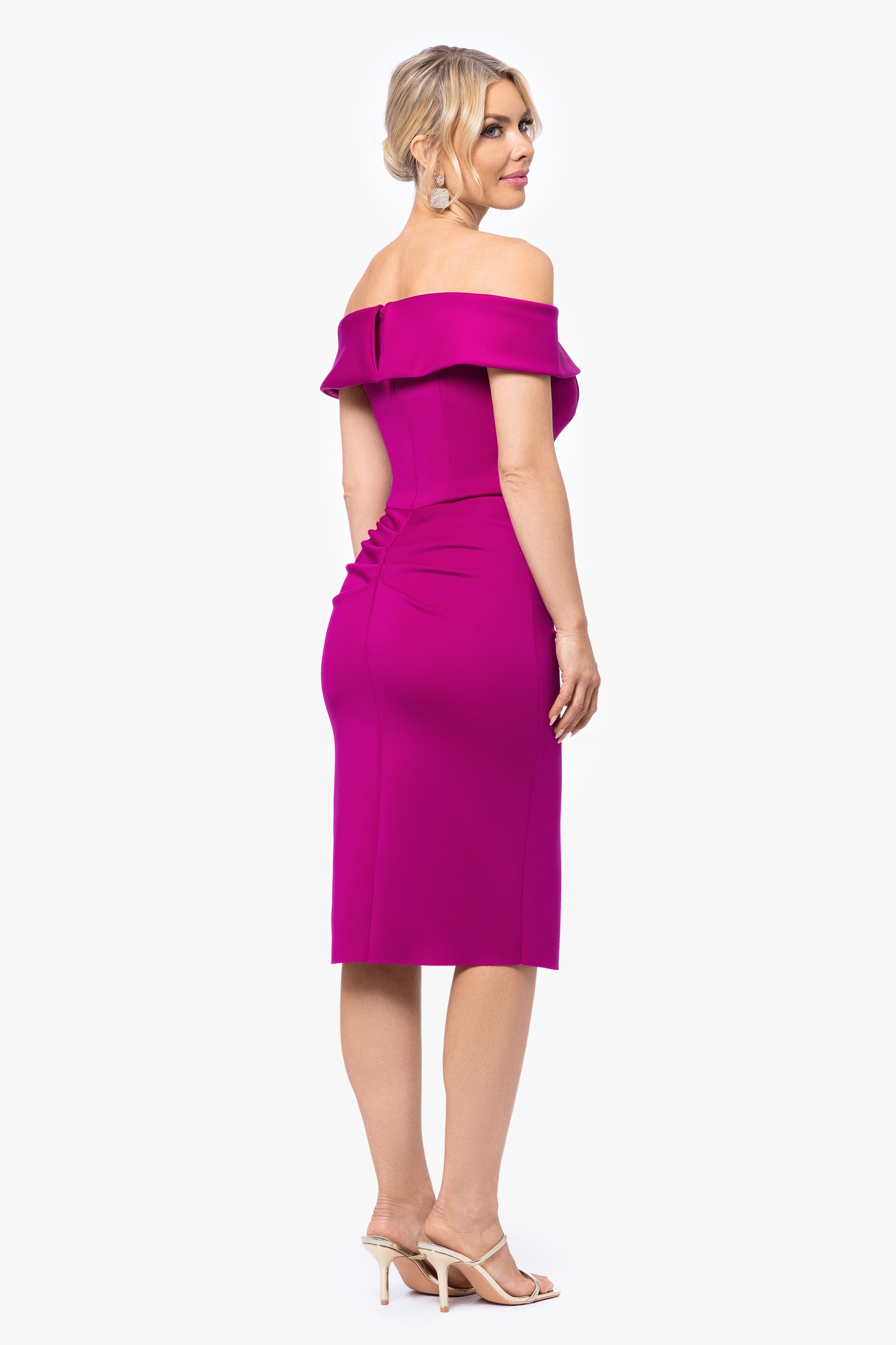 "Vanessa" Short Off The Shoulder Scuba Crepe Side Ruched Dress