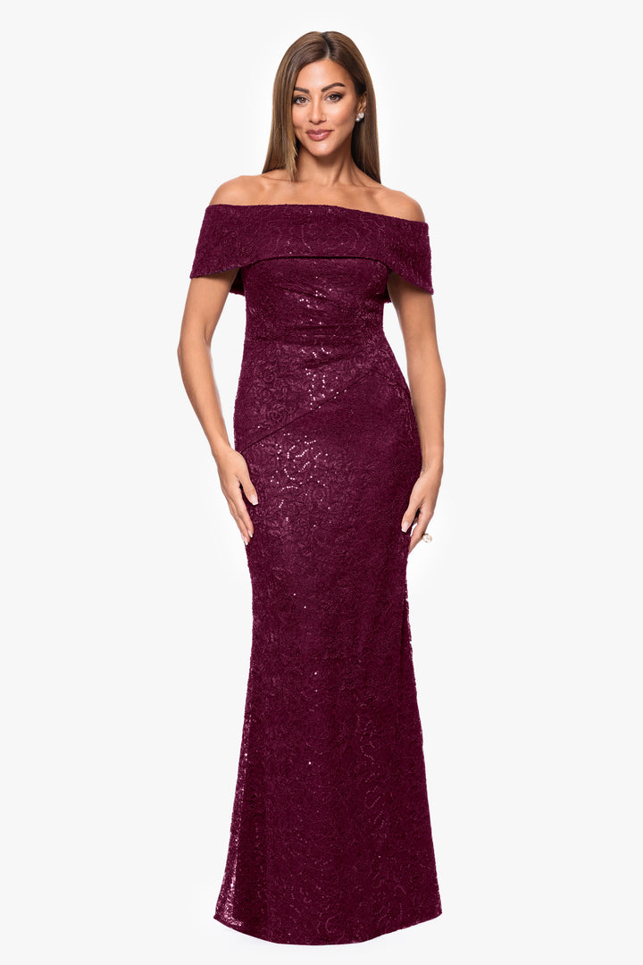 "Angelique" Long Off the Shoulder Sequin Lace Dress