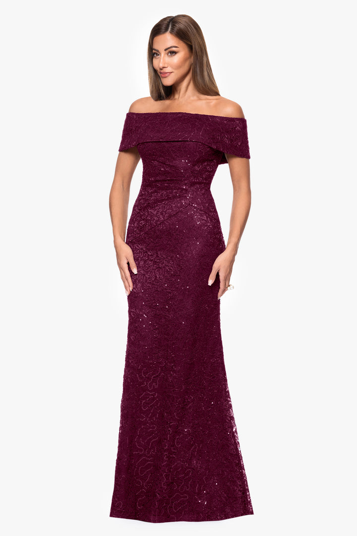 "Angelique" Long Off the Shoulder Sequin Lace Dress