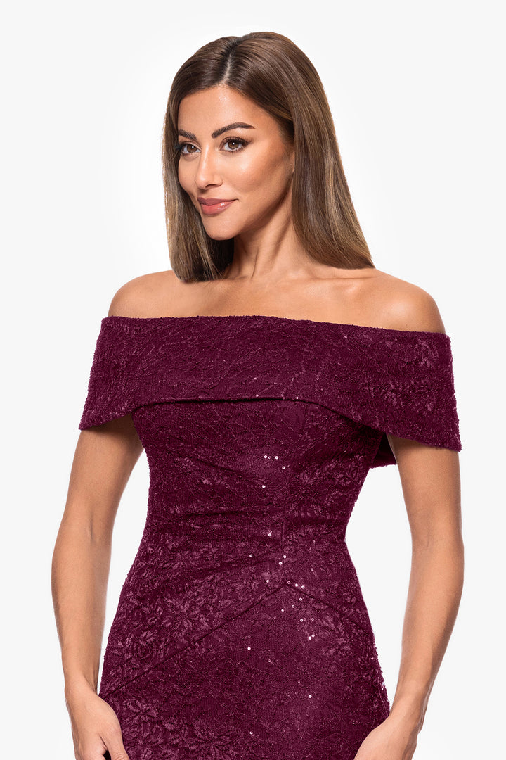 "Angelique" Long Off the Shoulder Sequin Lace Dress