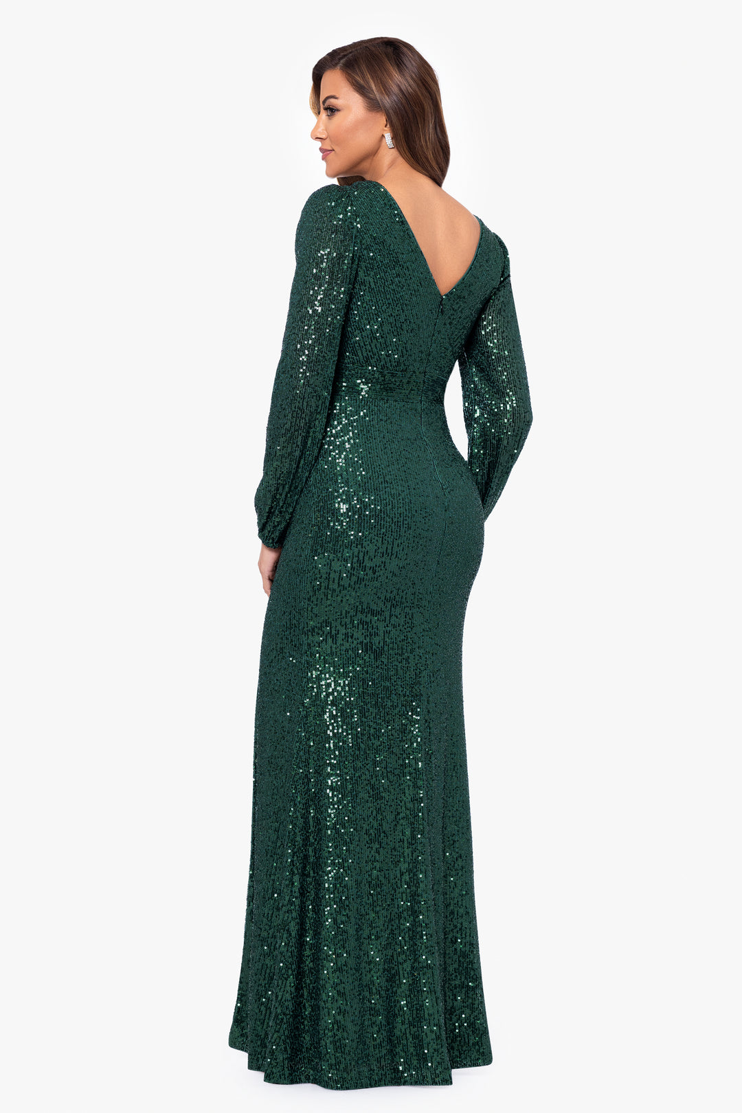 Petite "Farley" Long Sleeve V-Neck Floor Length Dress