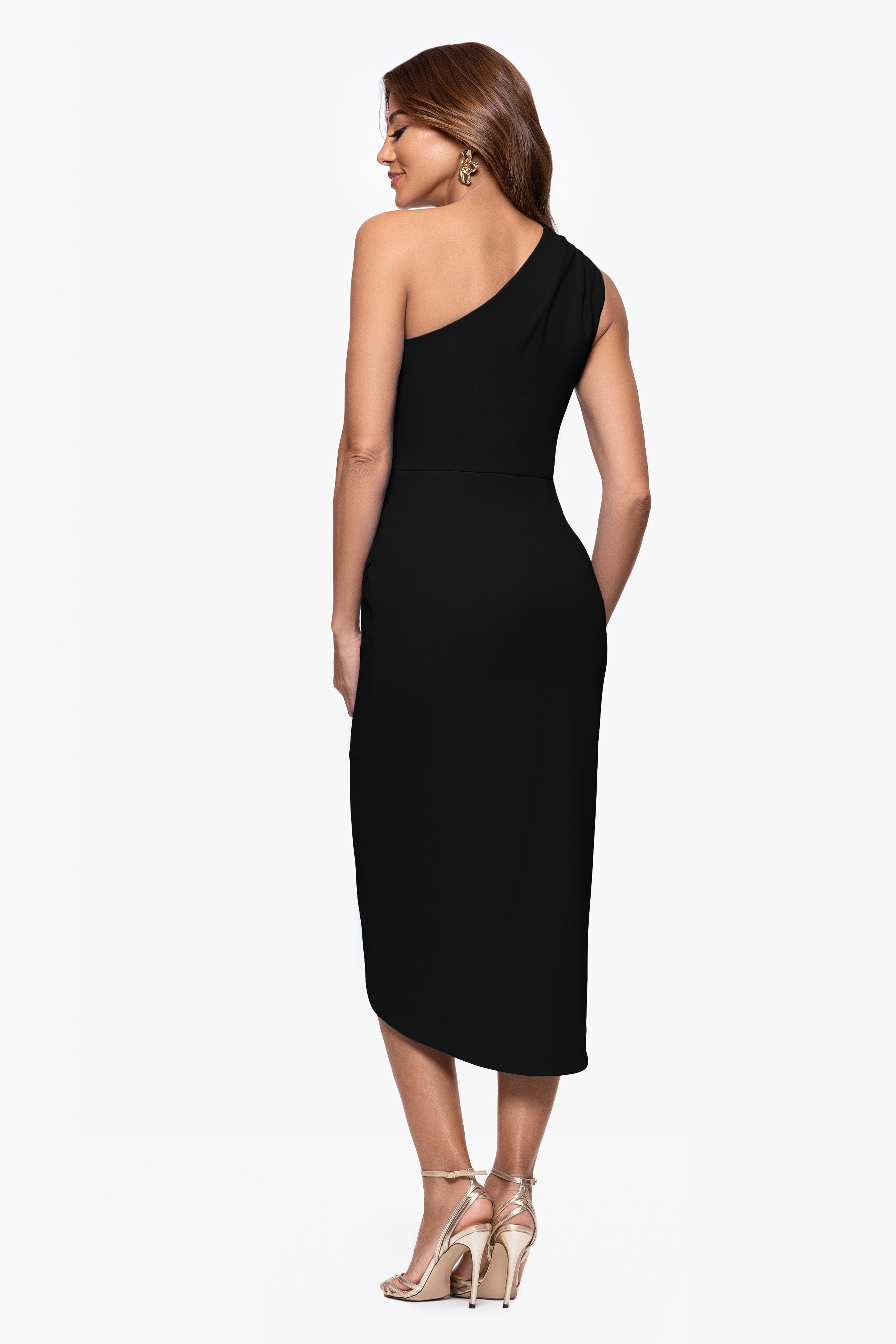"Dakota" Scuba Crepe One Shoulder Ruched Short Dress