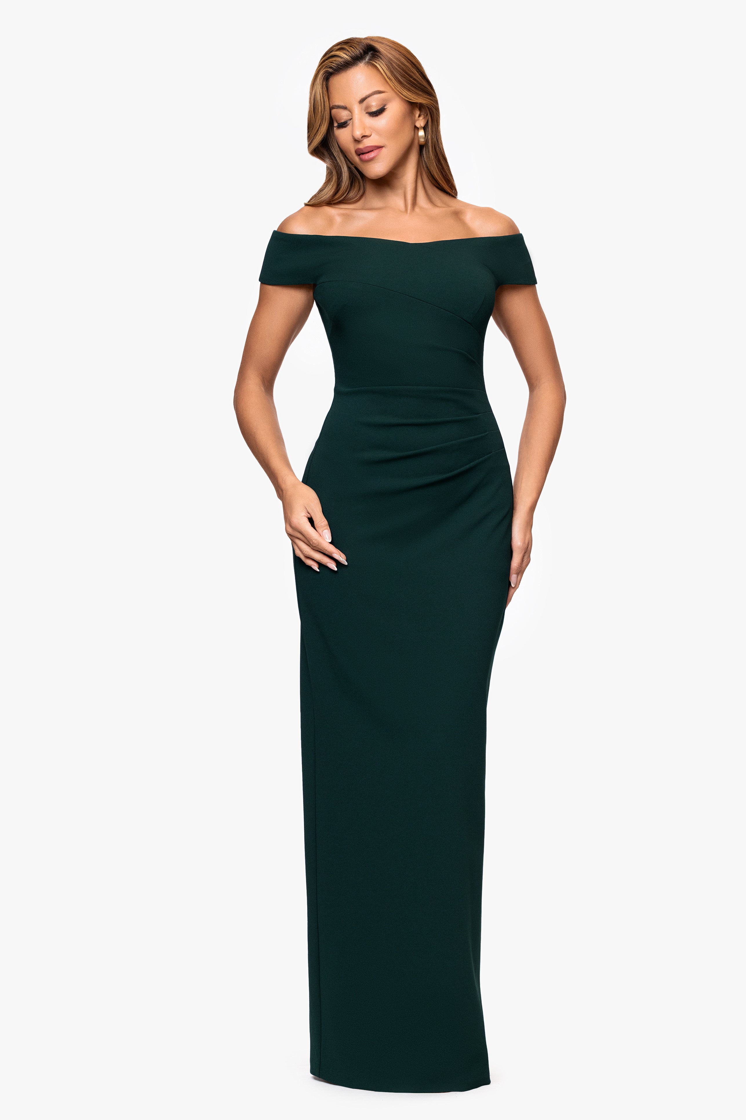 "Ophelia" Scuba Crepe Off Shoulder Dress