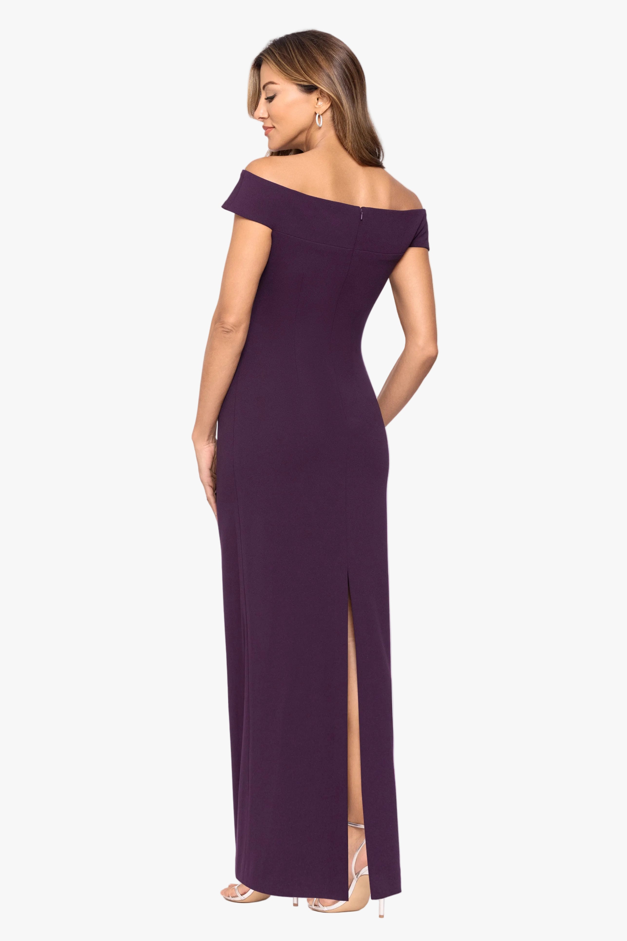 Petite "Ophelia" Scuba Crepe Off Shoulder Dress