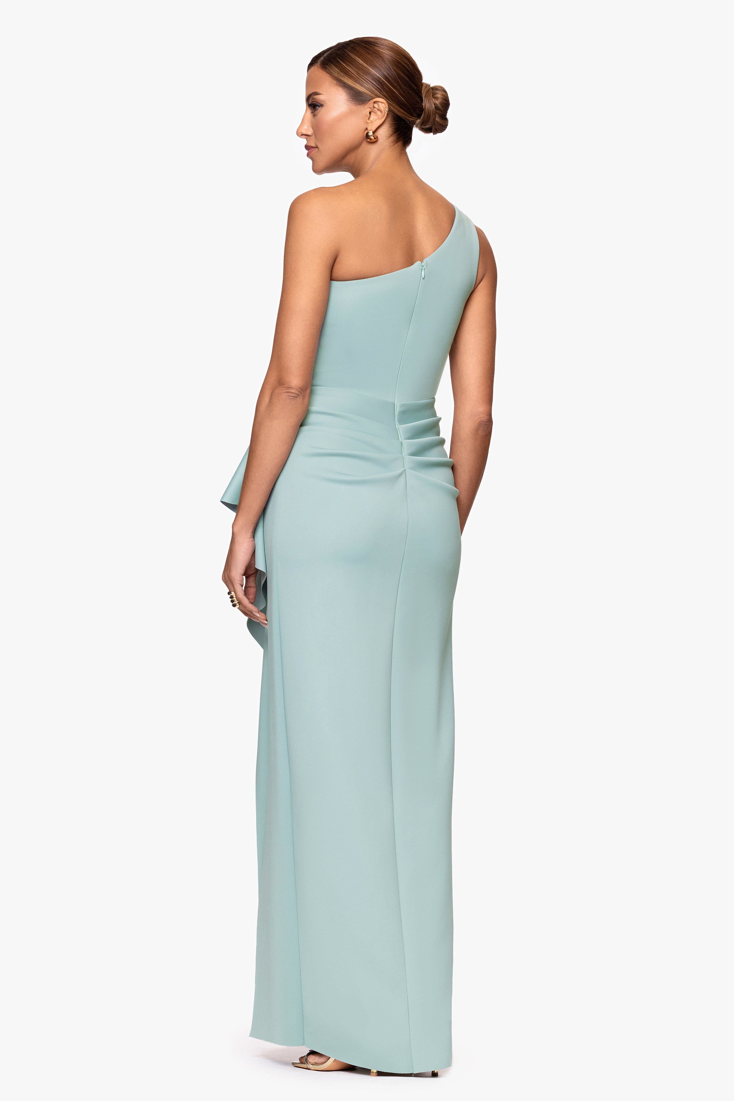 "Klaudia" Scuba Crepe One Shoulder Floor Length Dress