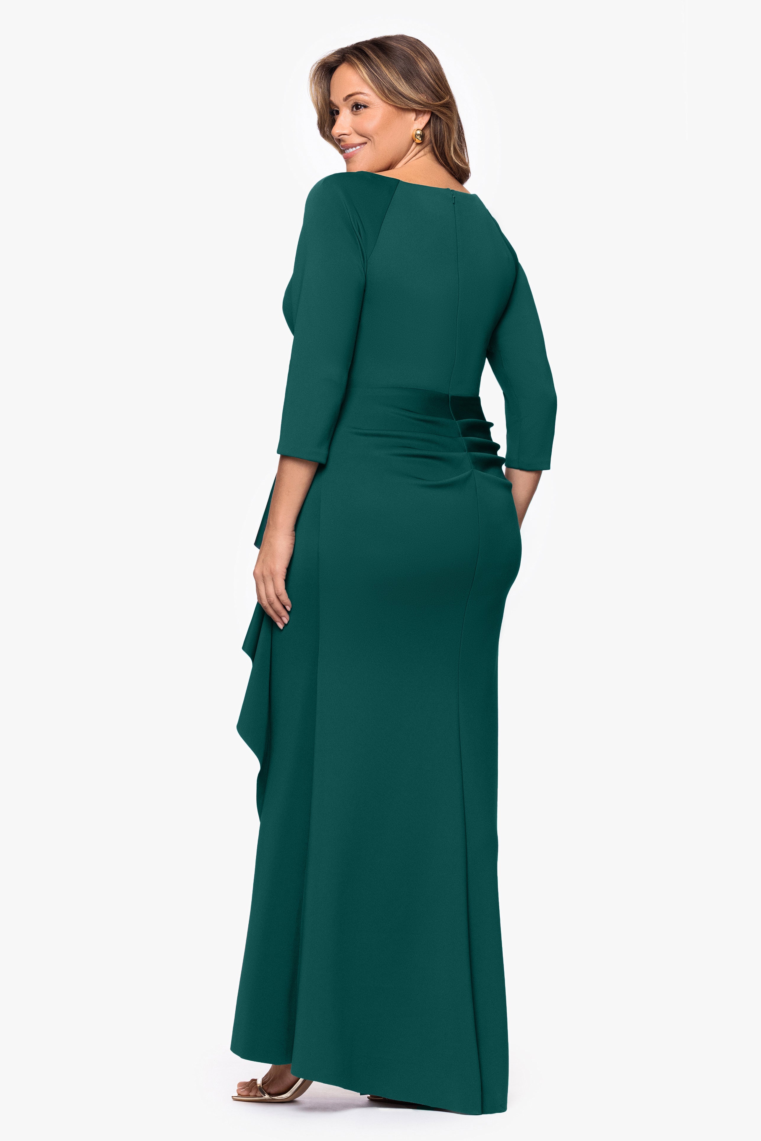 Plus "Debra" Scuba Crepe Long Sleeve Side Ruffle Dress