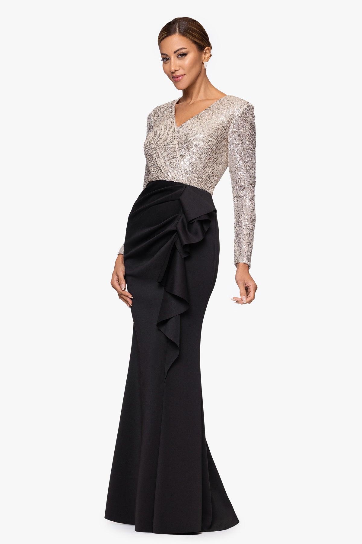 "Tabitha" Sequin Top & Techno Scuba Skirt Long Sleeve Dress
