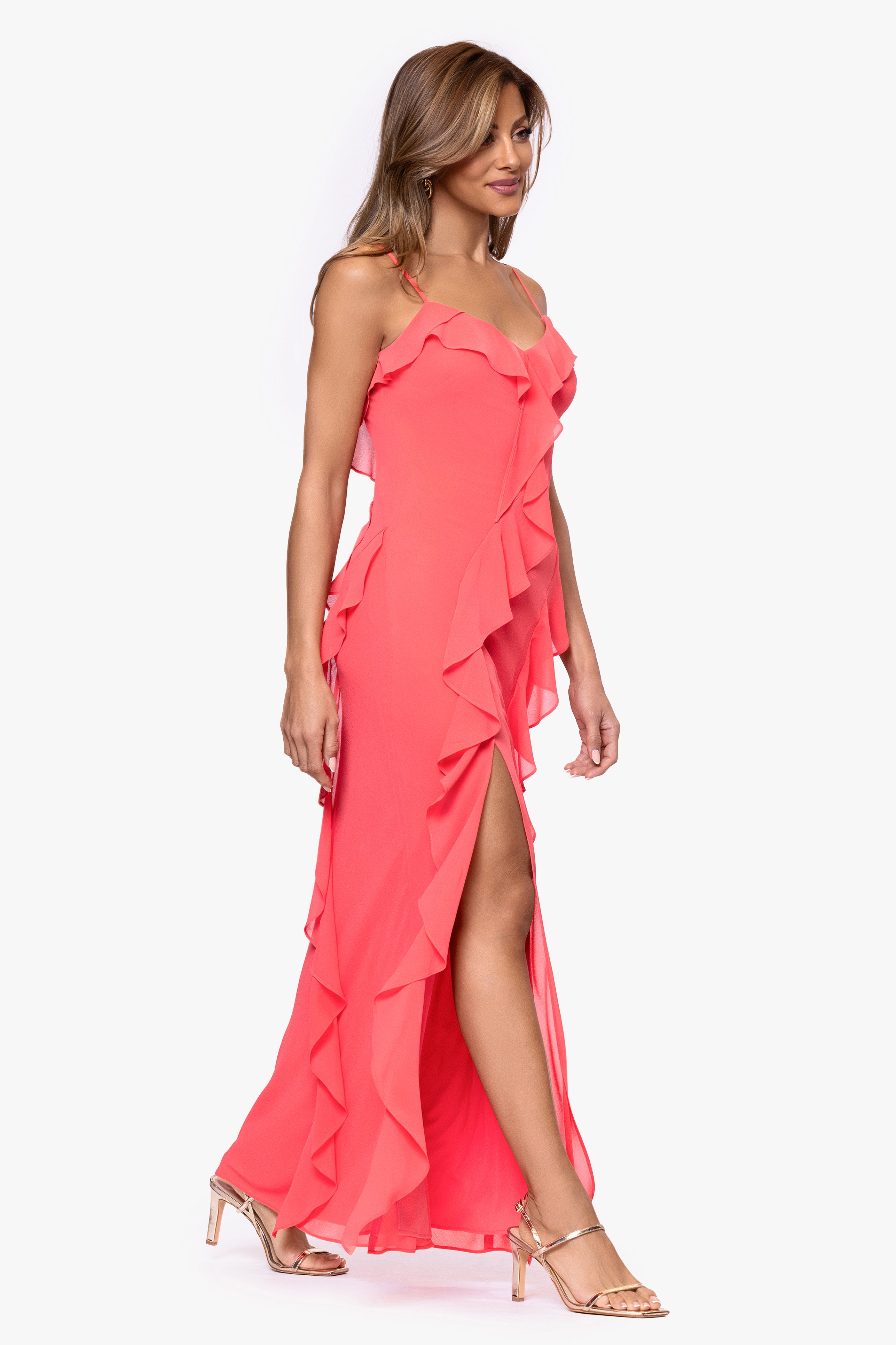 Petite "Summer" Chiffon Ruffle Floor Length Dress