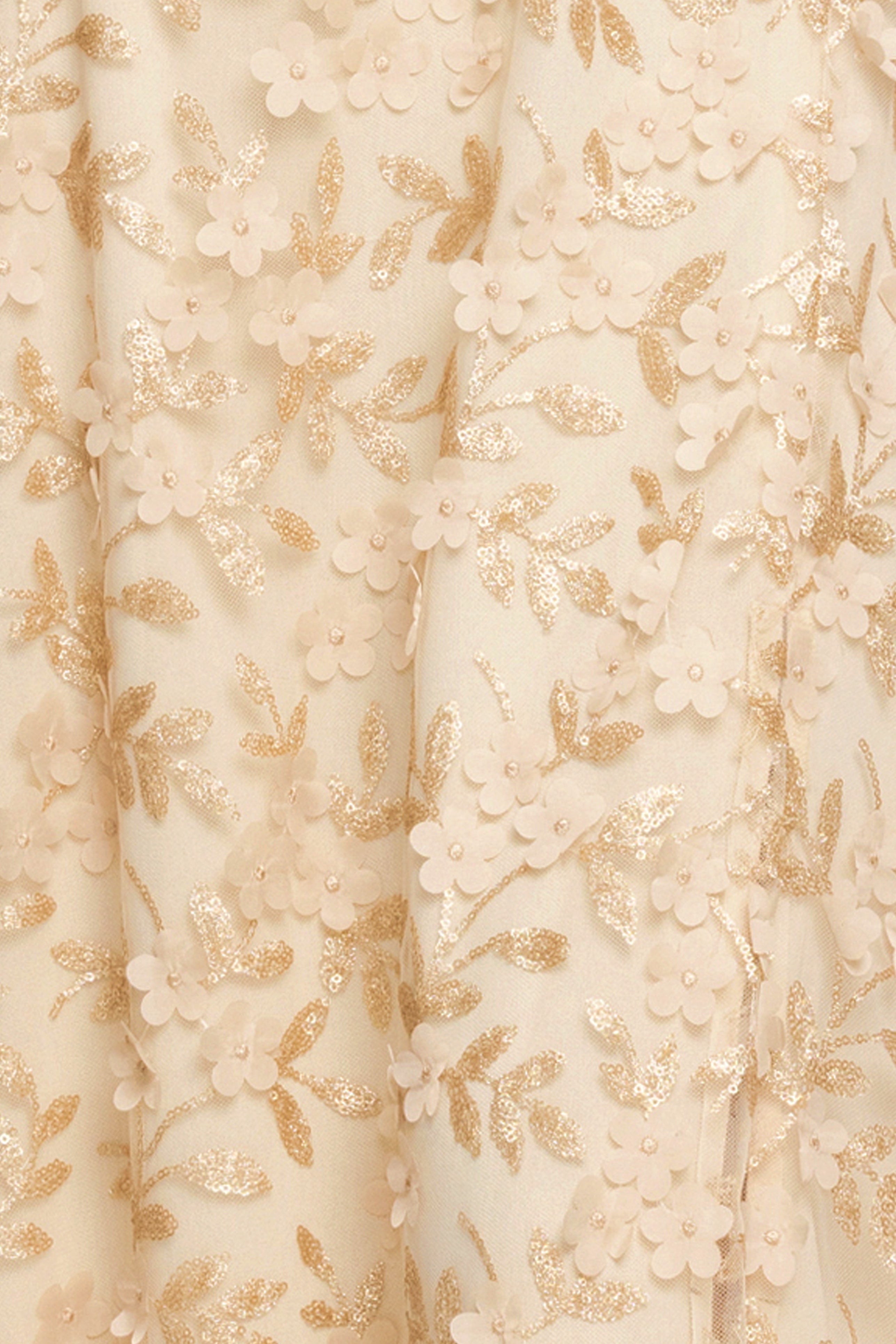 "Natalie" 3D Flower Embellished Spaghetti Strap Long Gown