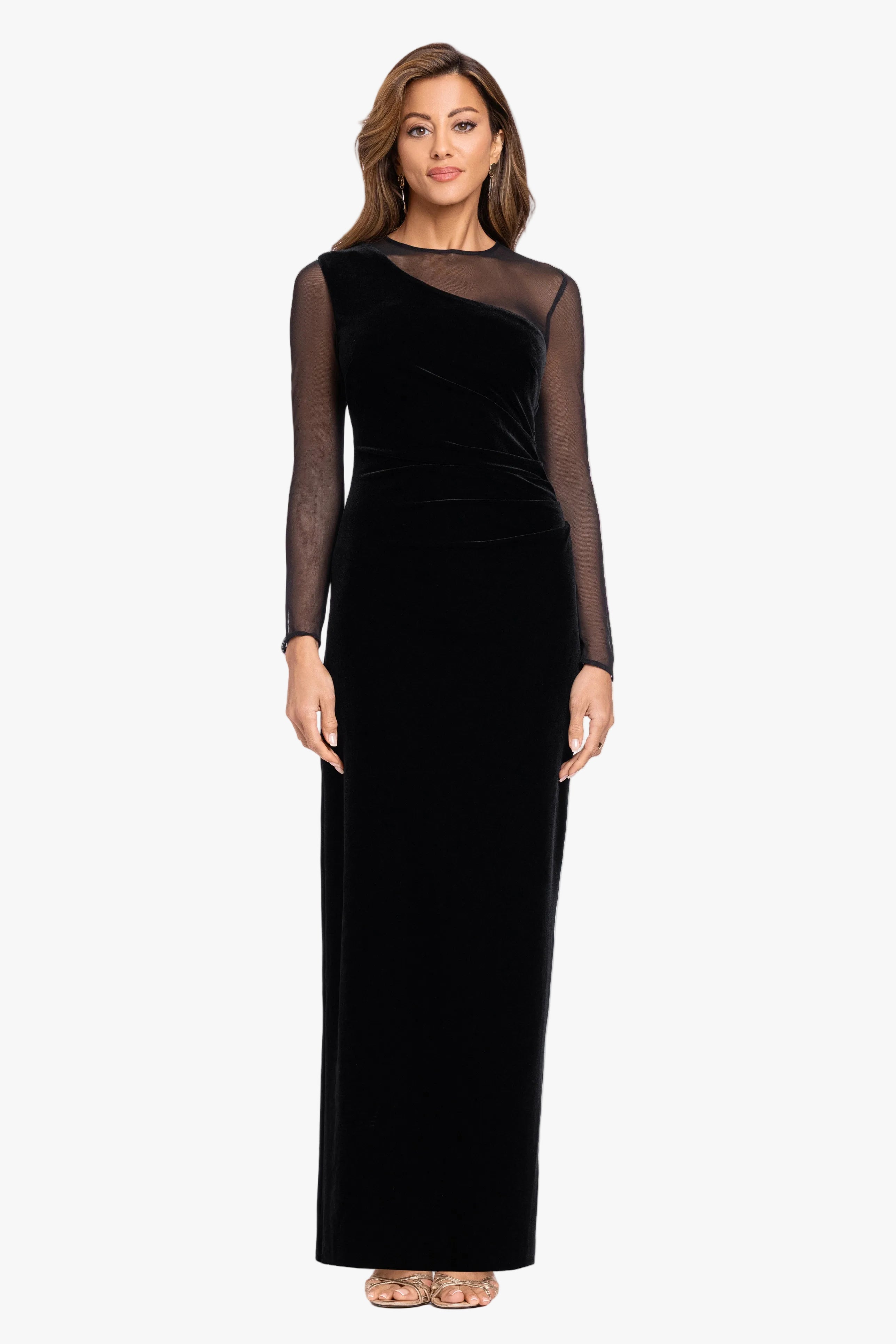 "Alison" Velvet Mesh Long Sleeve Dress