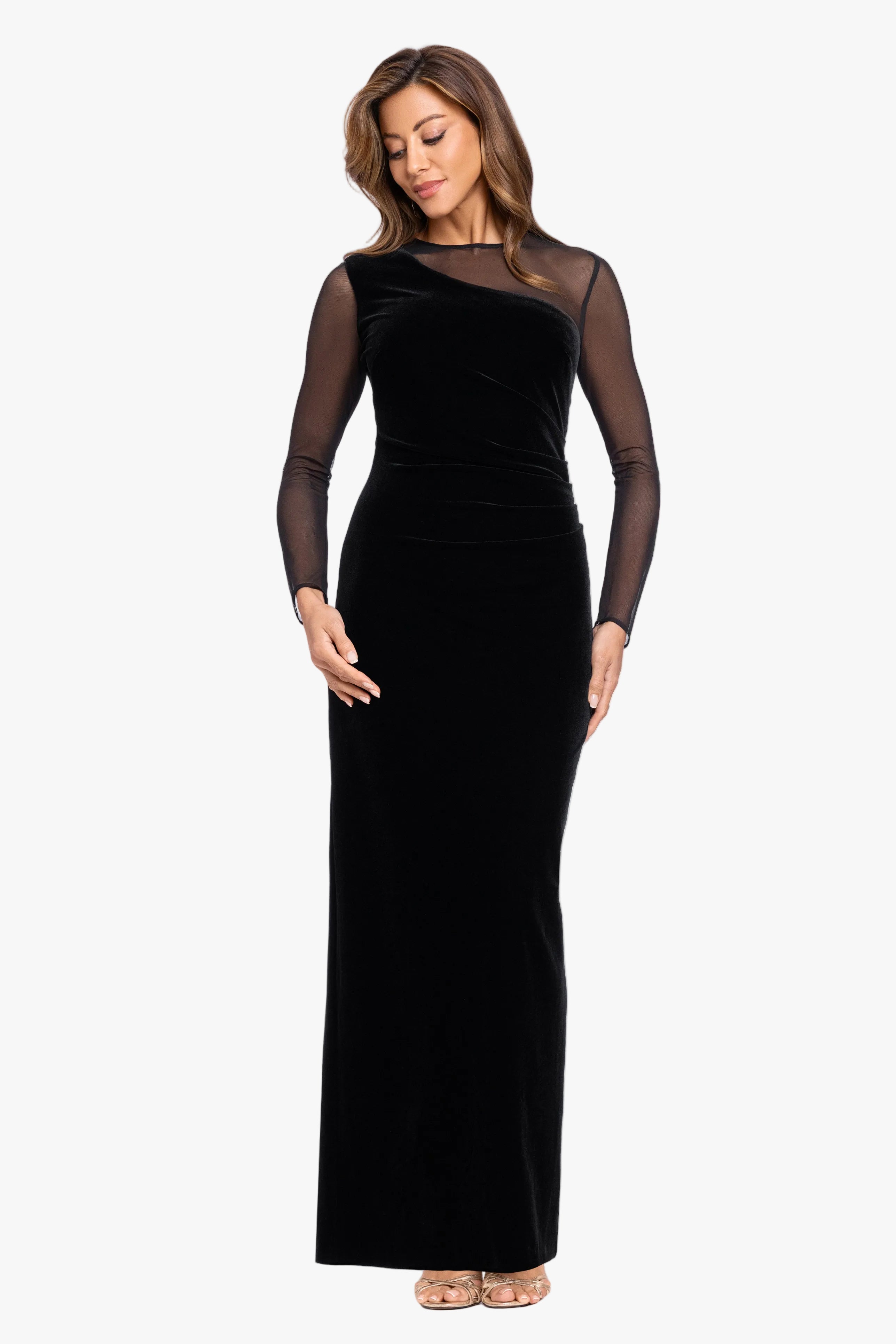 "Alison" Velvet Mesh Long Sleeve Dress
