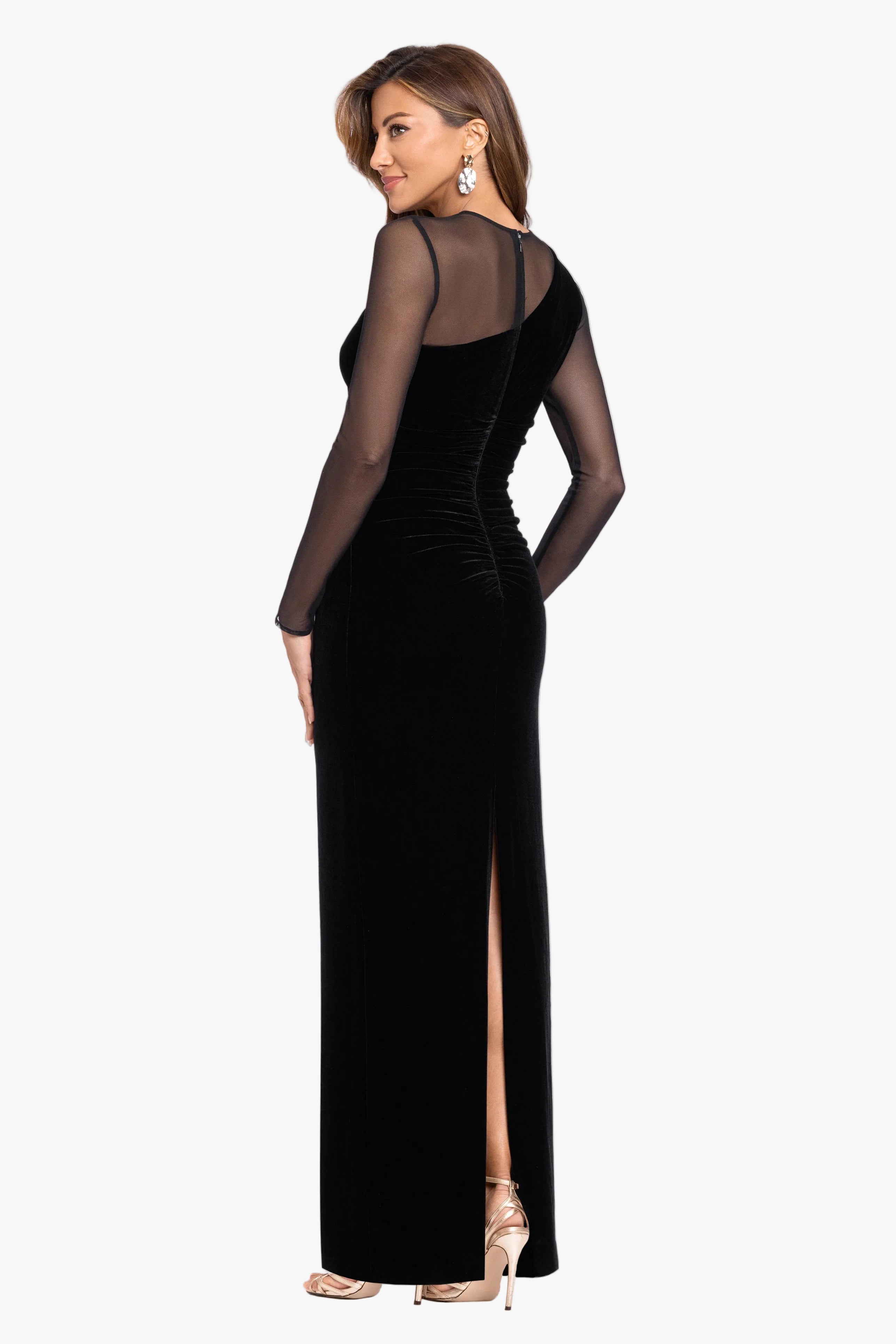 "Alison" Velvet Mesh Long Sleeve Dress