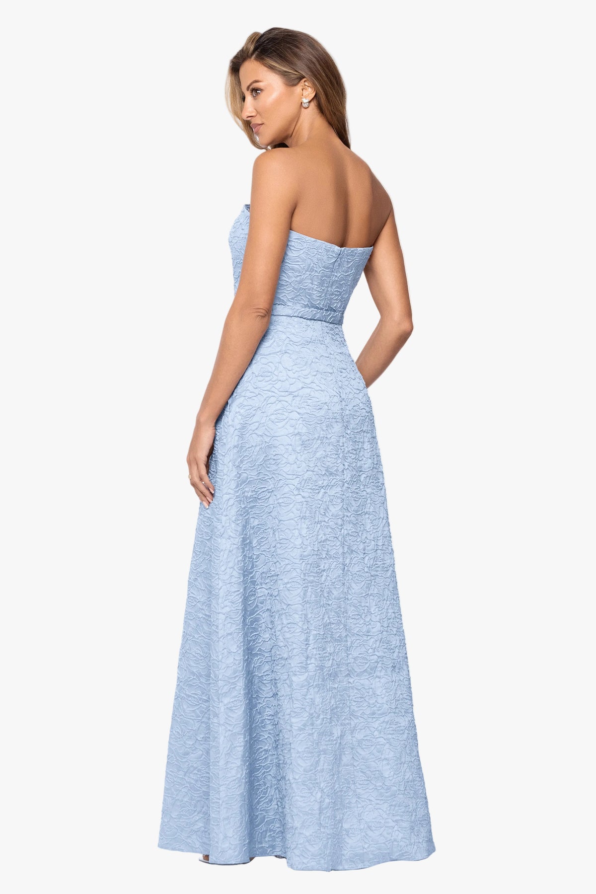 Petite "Sutton" Jacquard Strapless Gown