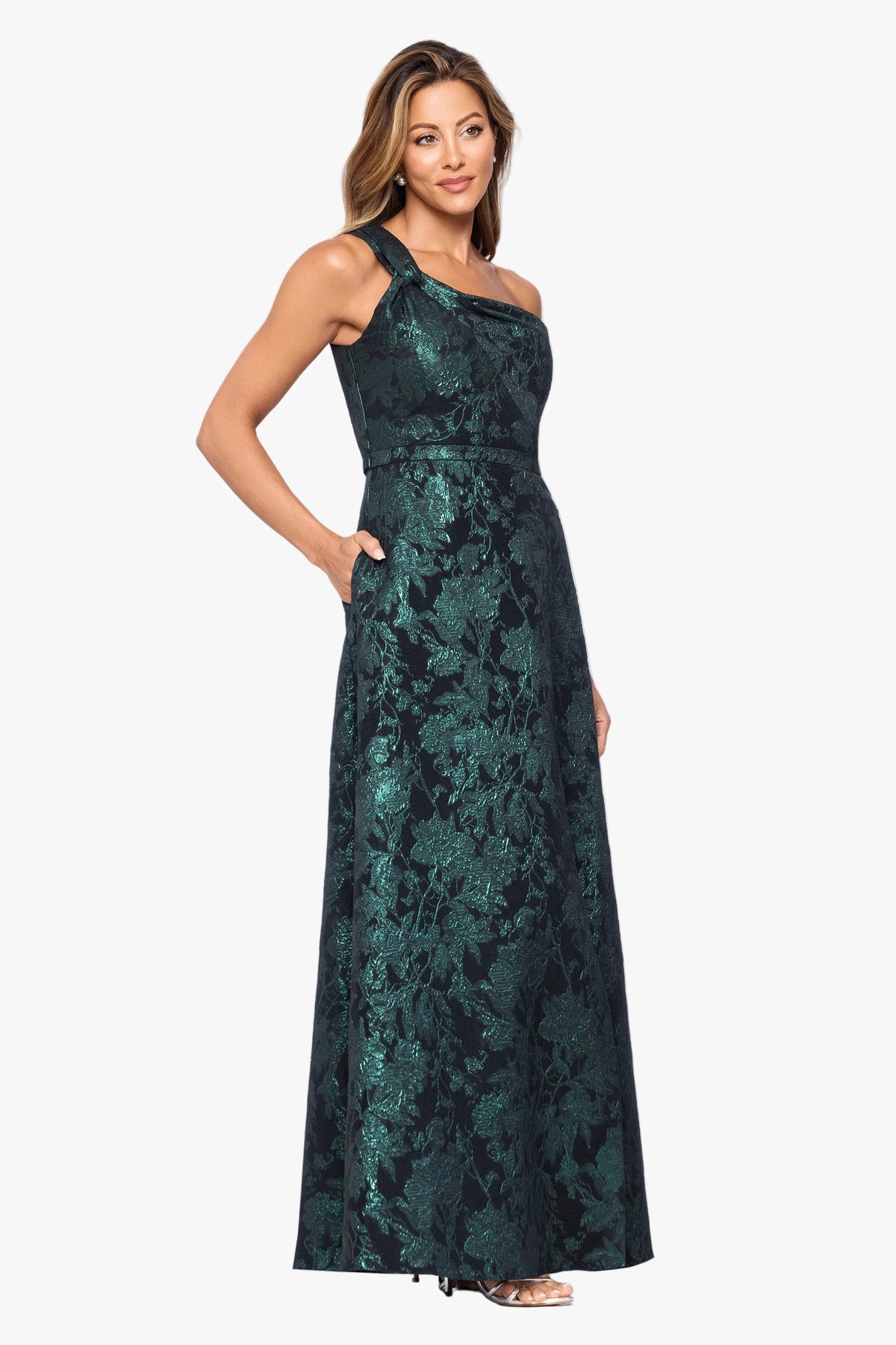 "Hadley" Brocade One Shoulder Ballgown