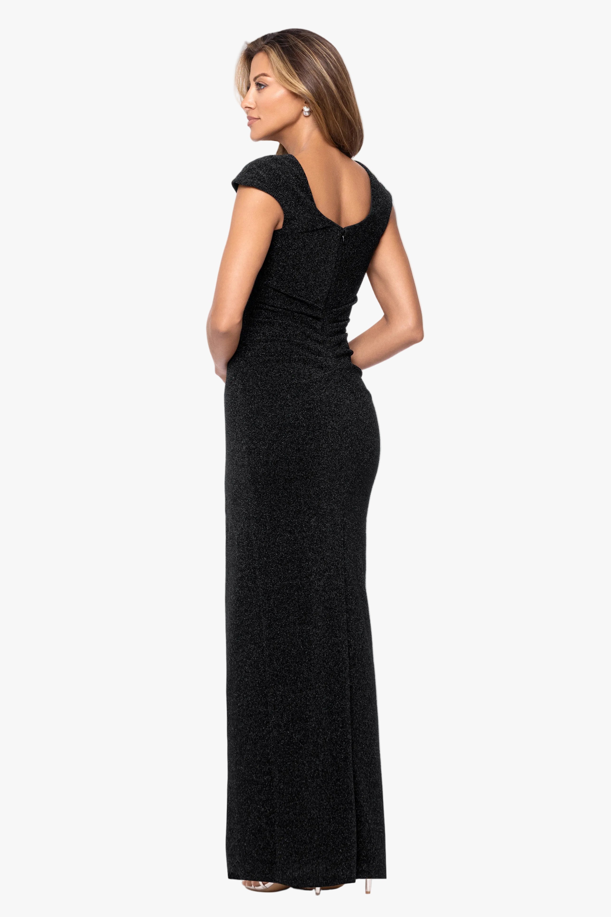 "Leon" Metallic Knit Cap Sleeve Asymmetrical Dress