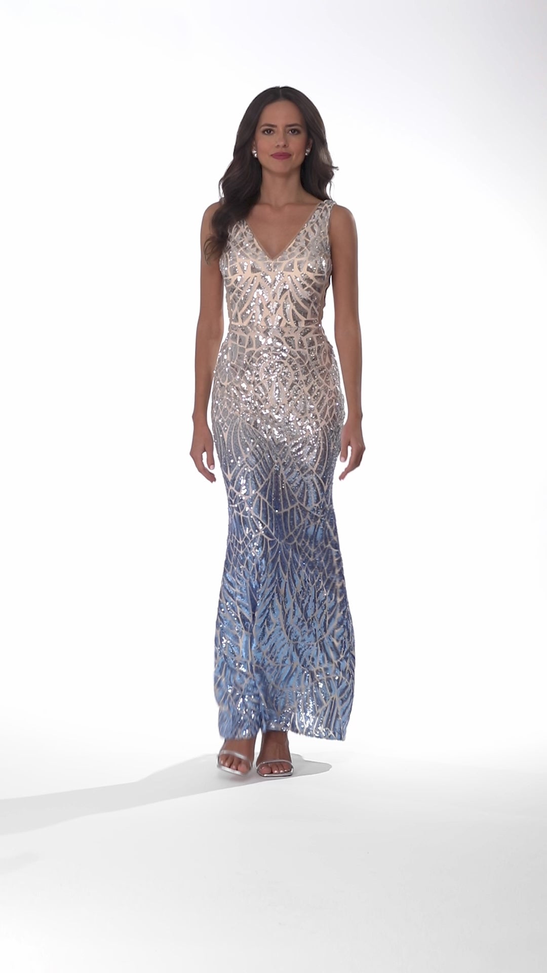 "Tami" Long Sequin V-Neck Ombre Dress
